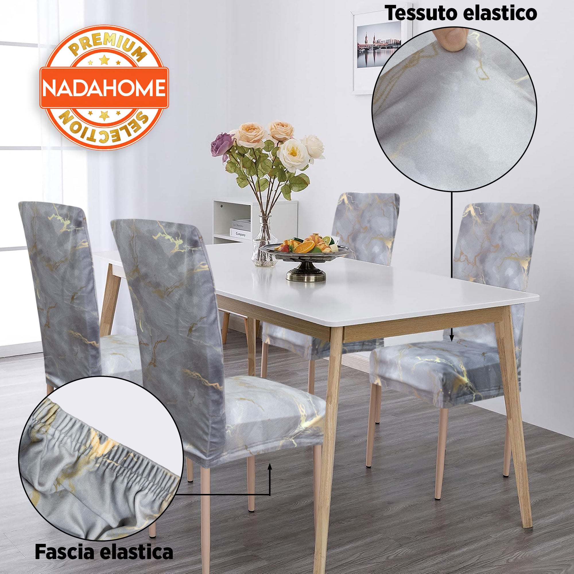 Coprisedia effetto marmo Velour elastico 2 pezzi Vesti sedia marmorizzato 7072
