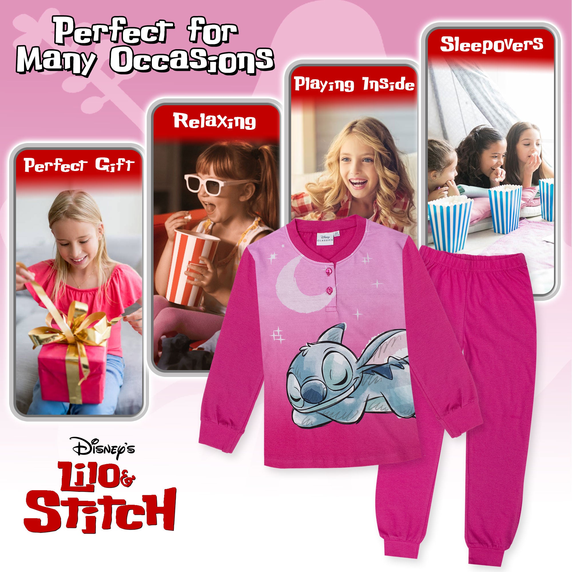 Pigiama per Bambina Disney Lilo e Stitch in Cotone Leggero a maniche lunghe 7074