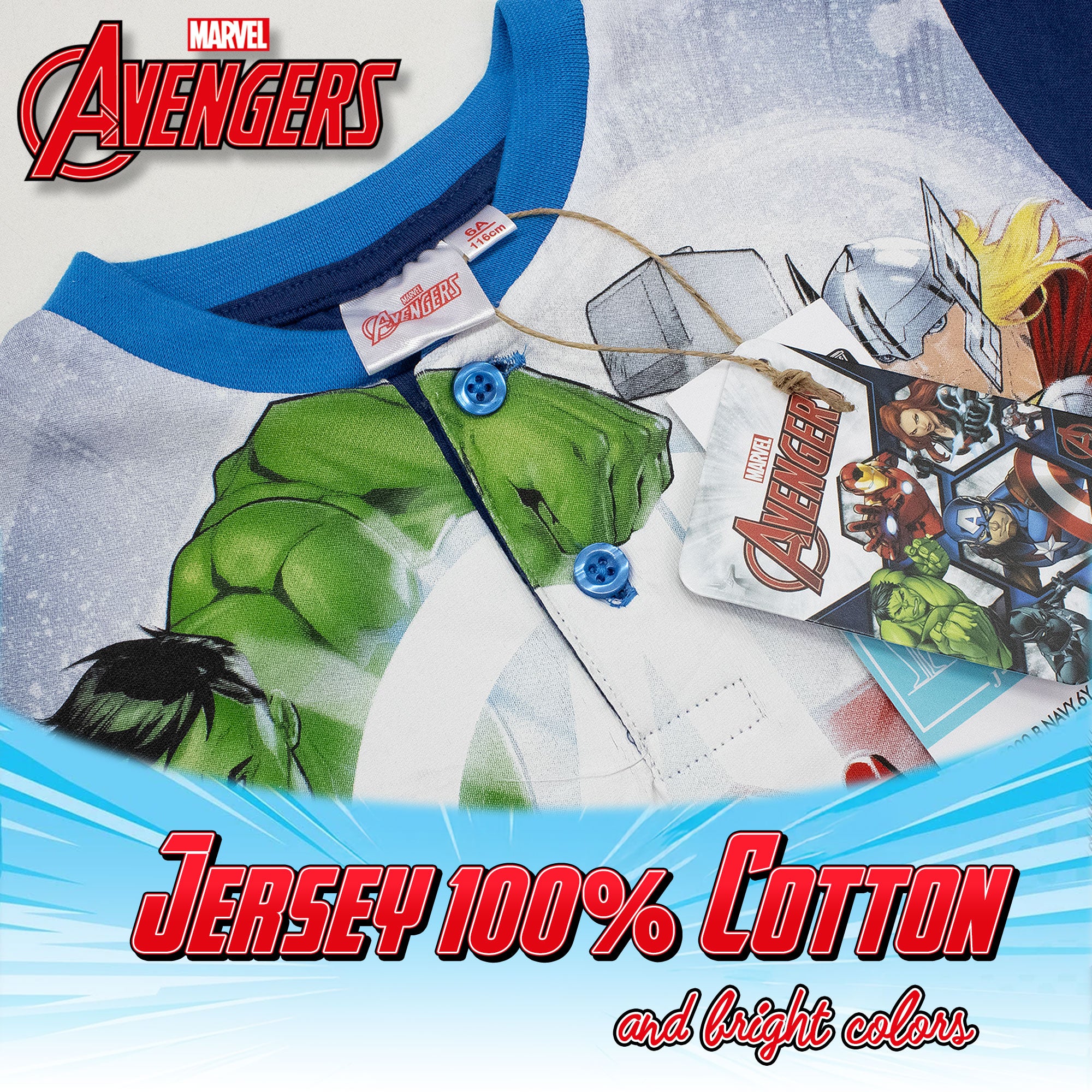 Pigiama Marvel Avengers corto per bambino in cotone leggero a maniche corte 7077