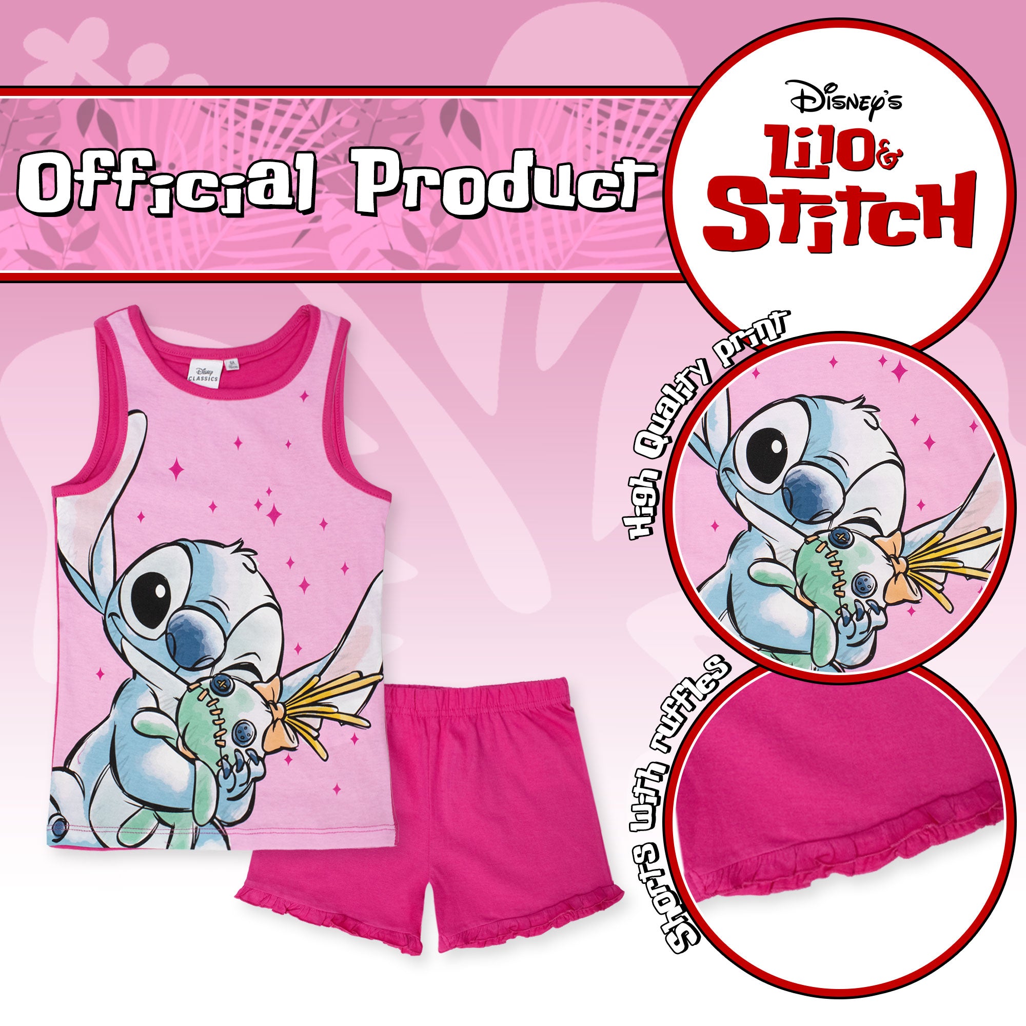 Pigiama Bambina Disney Lilo e Stitch in Cotone Leggero corto con canotta 7078