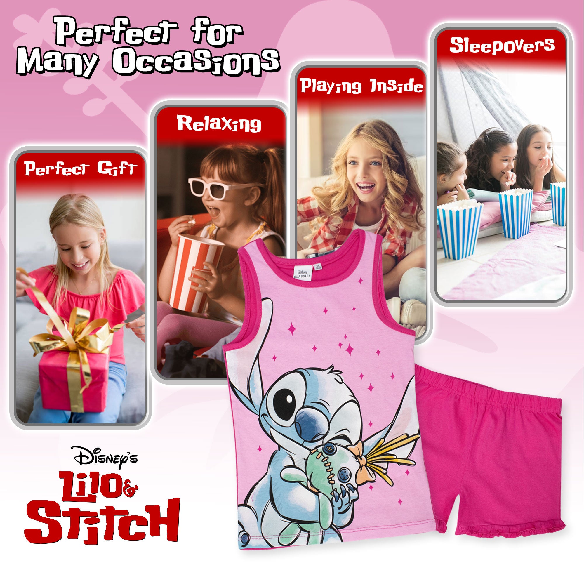 Pigiama Bambina Disney Lilo e Stitch in Cotone Leggero corto con canotta 7078