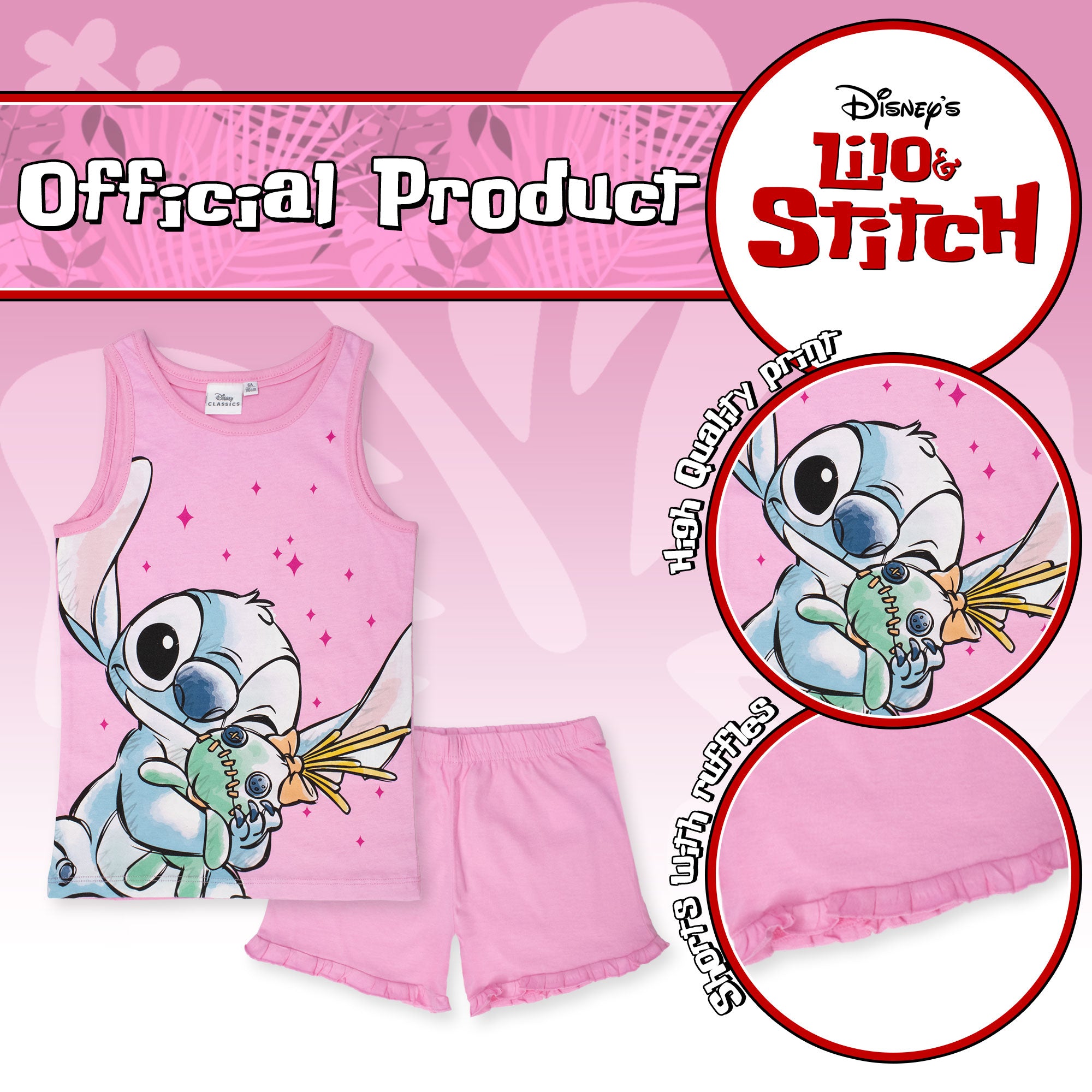 Pigiama Bambina Disney Lilo e Stitch in Cotone Leggero corto con canotta 7078