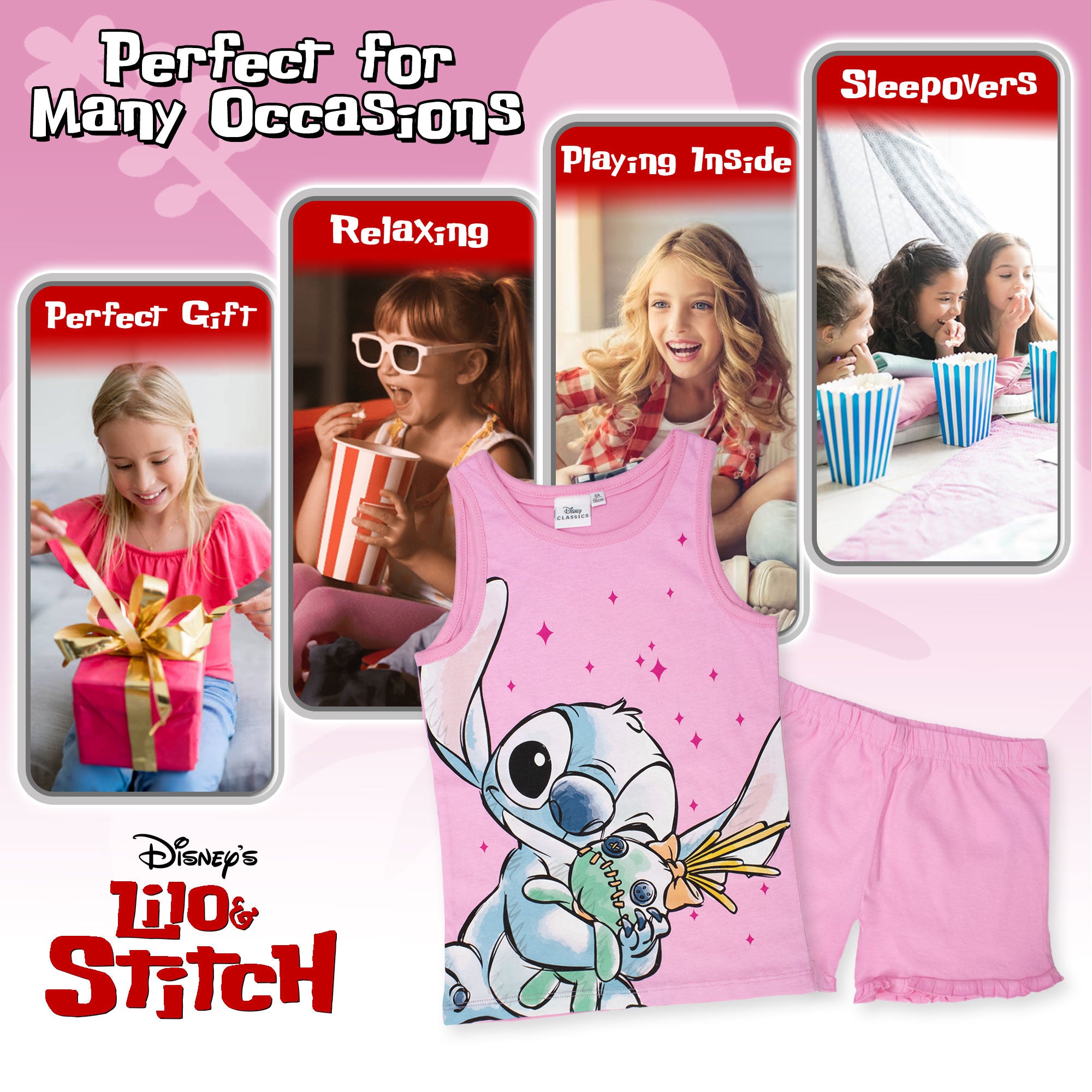 Pigiama Bambina Disney Lilo e Stitch in Cotone Leggero corto con canotta 7078