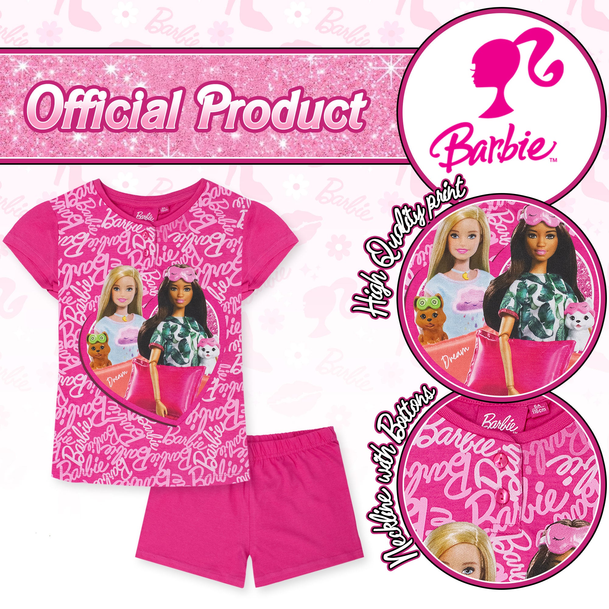 Pigiama per Bambina Barbie estivo in Cotone Leggero corto 7079
