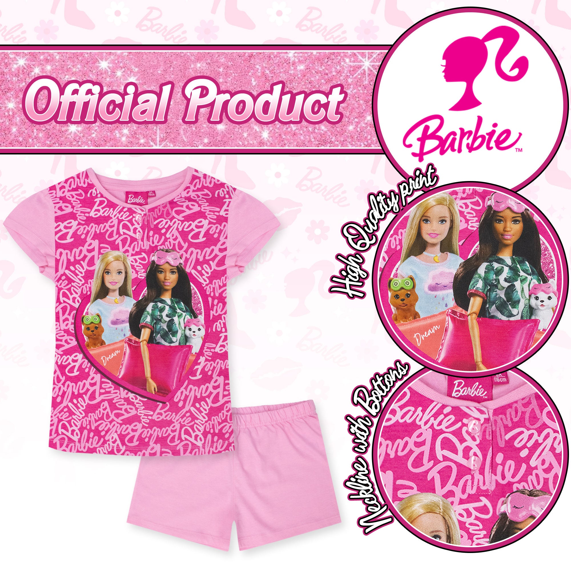 Pigiama per Bambina Barbie estivo in Cotone Leggero corto 7079