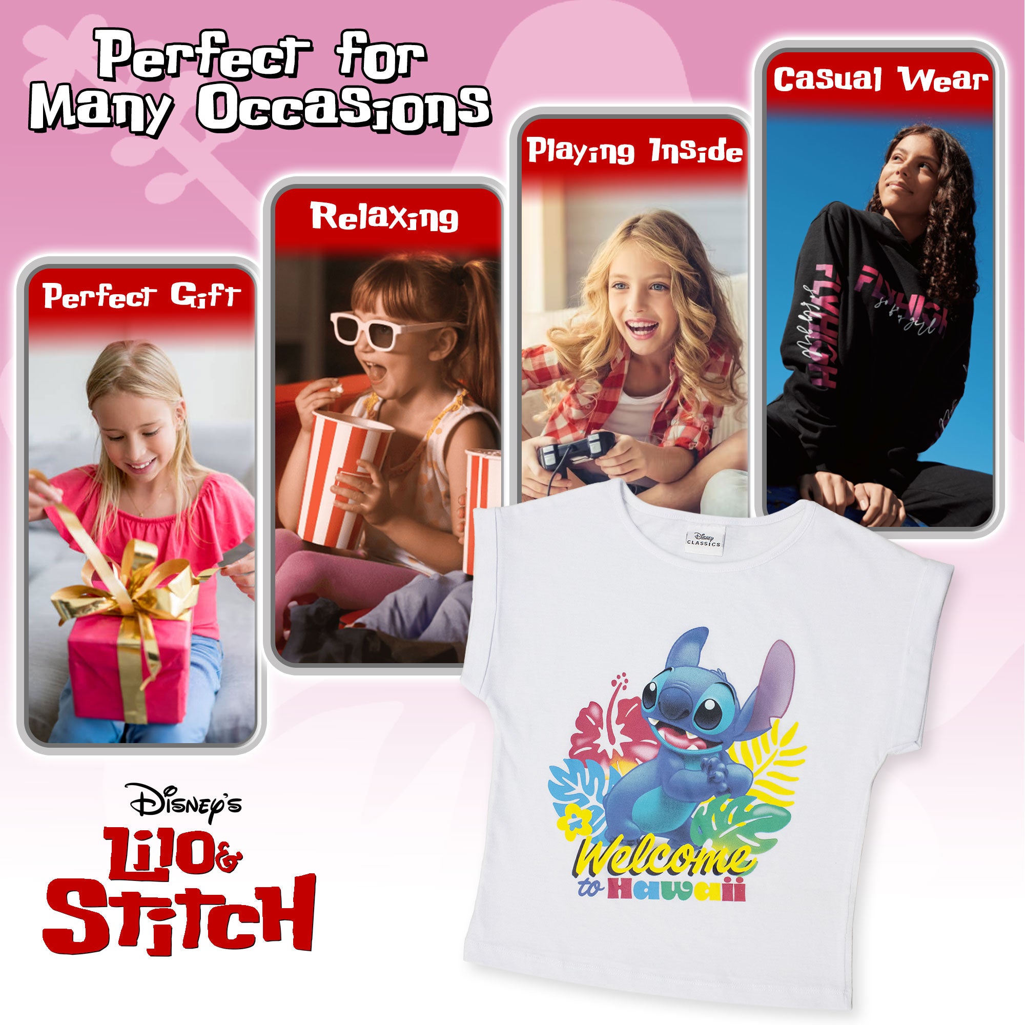 T-shirt Disney Lilo e Stitch bambina maglia maniche corte in cotone 7081