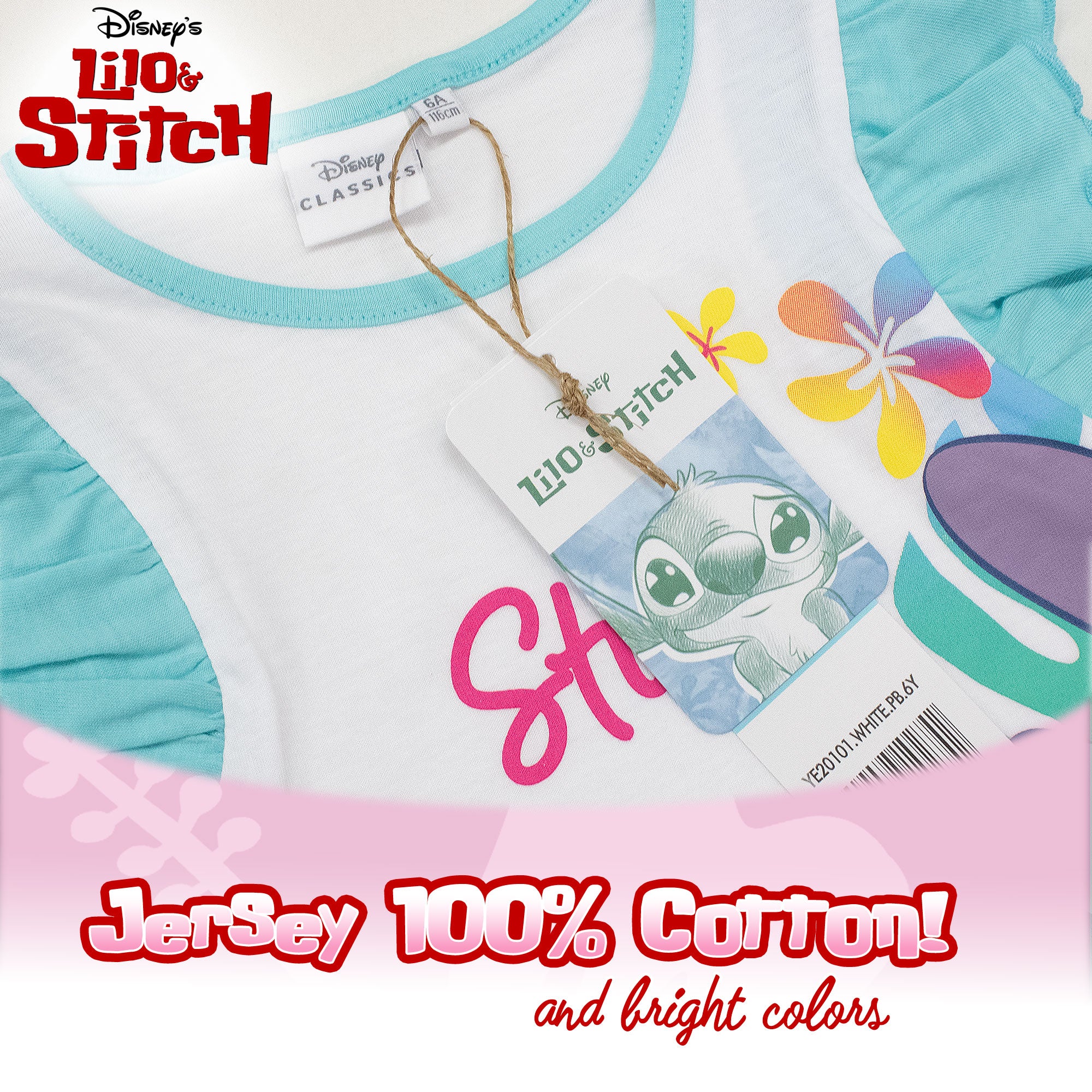 Pigiama Bambina Disney Lilo e Stitch in Cotone Leggero corto con volant 7083