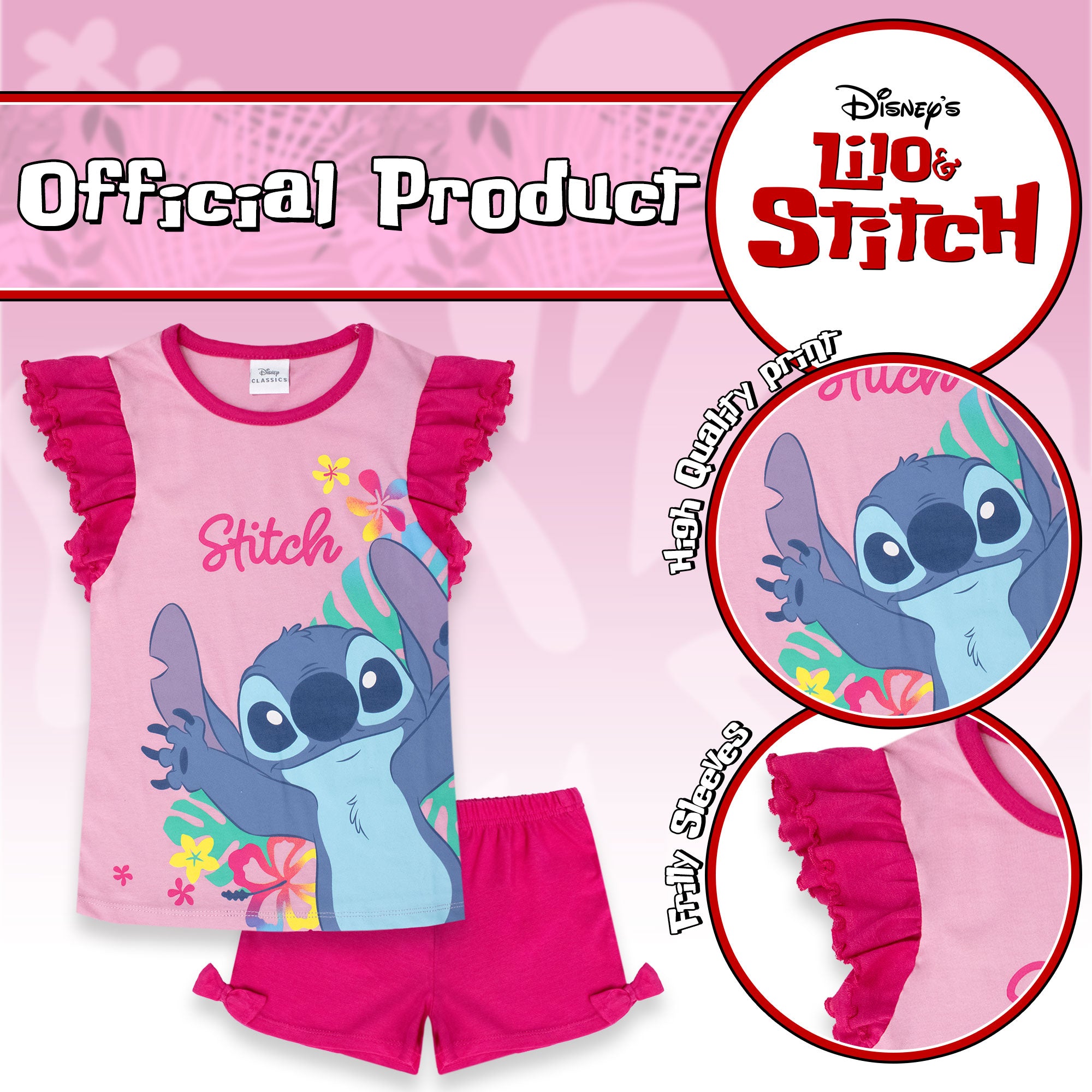Pigiama Bambina Disney Lilo e Stitch in Cotone Leggero corto con volant 7083