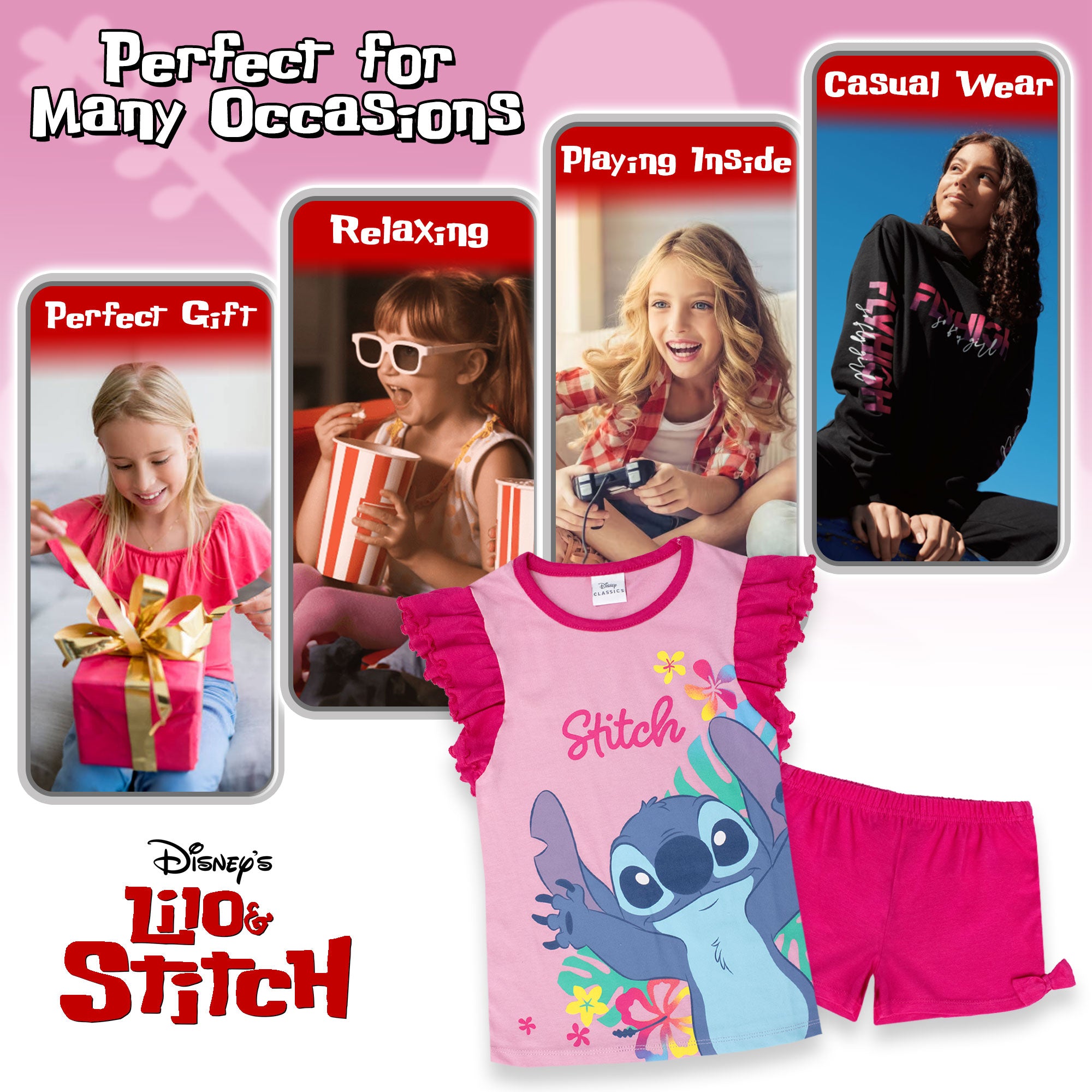 Pigiama Bambina Disney Lilo e Stitch in Cotone Leggero corto con volant 7083