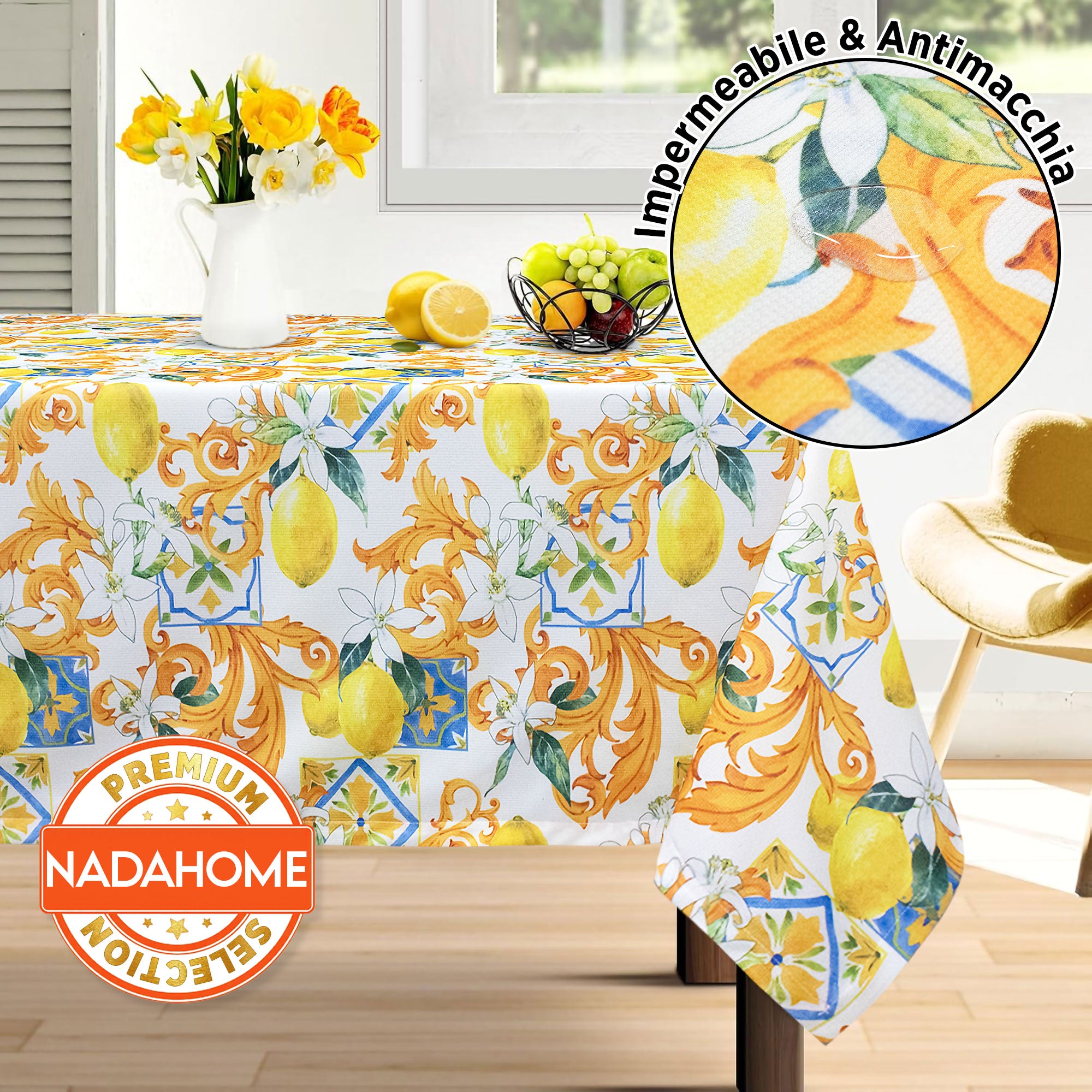 Tovaglia antimacchia copritavolo impermeabile vietrese limoni varie misure 7086