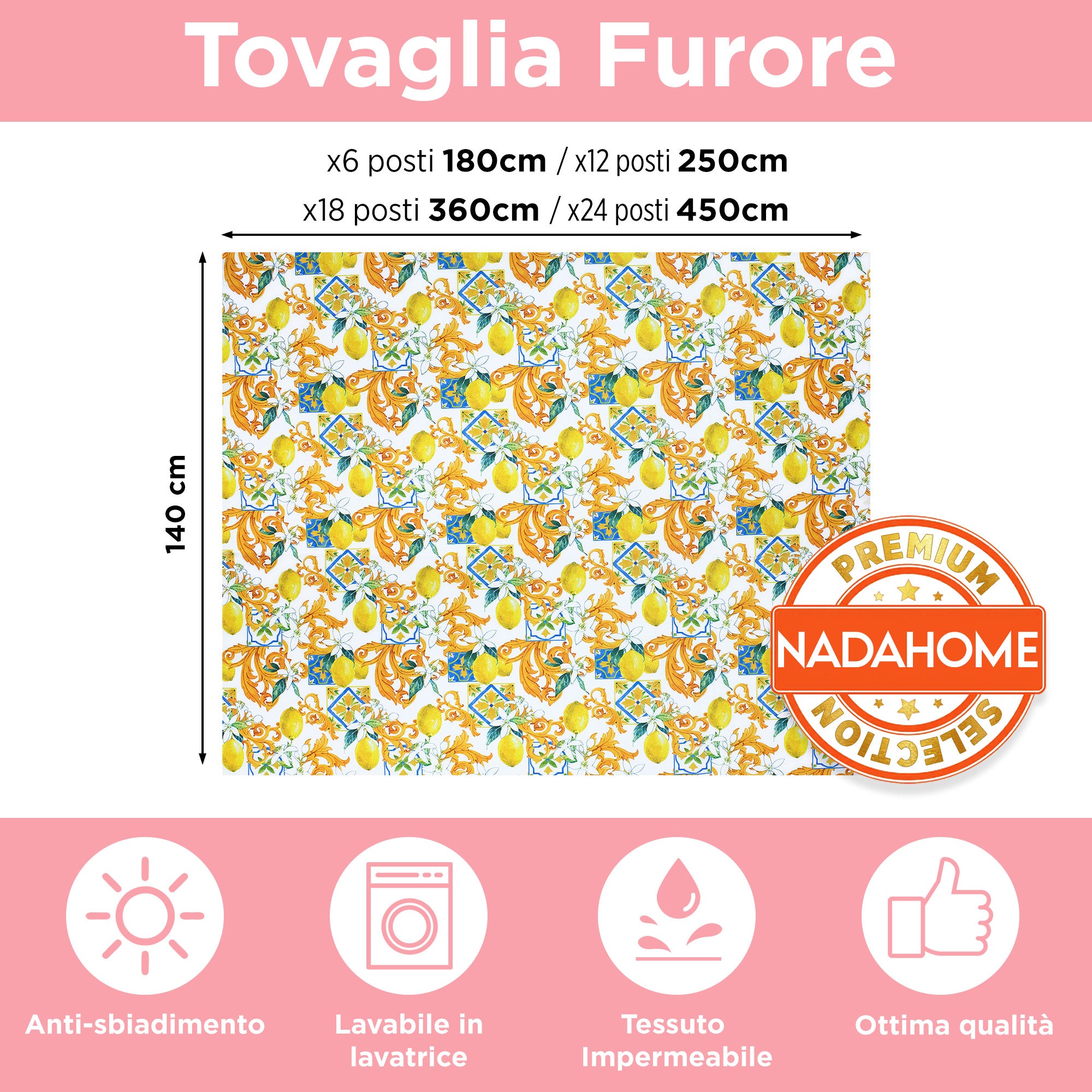 Tovaglia antimacchia copritavolo impermeabile vietrese limoni varie misure 7086