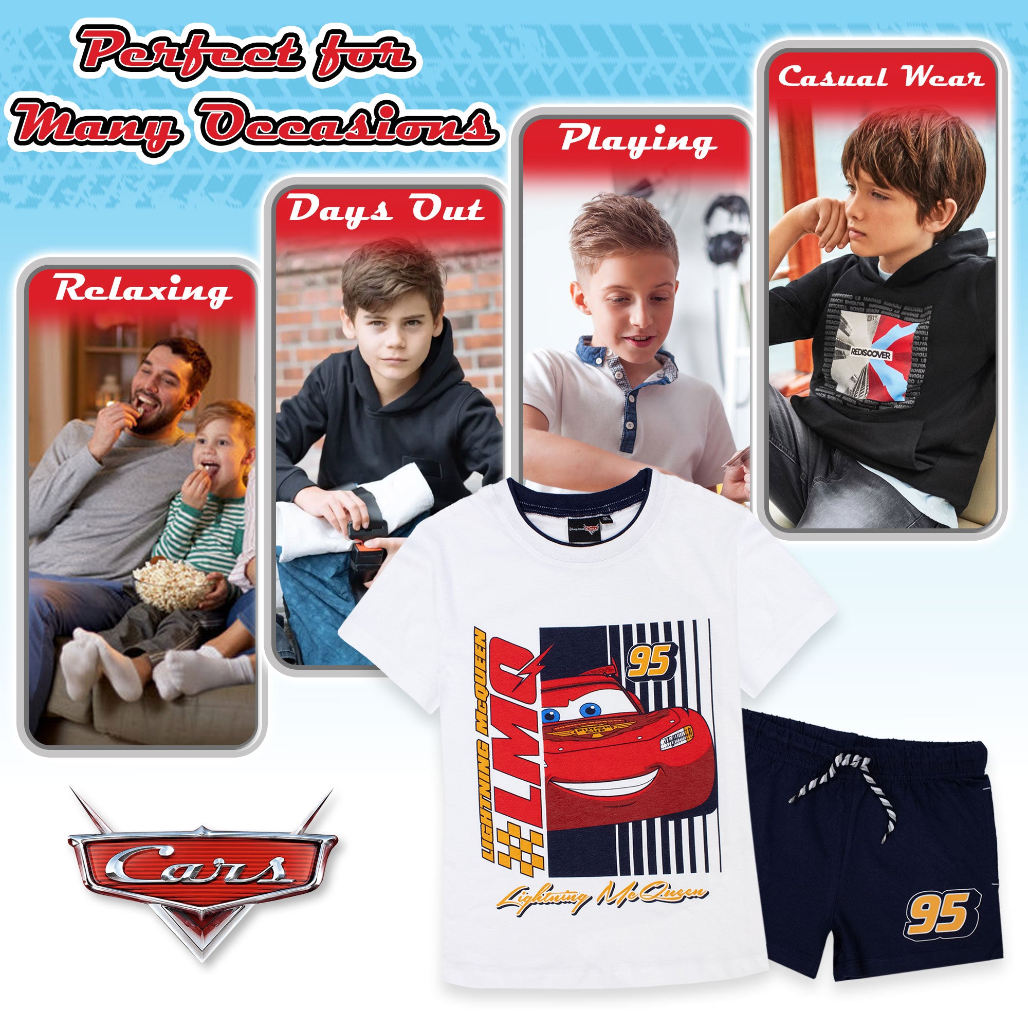 Completo bambino Disney Cars t-shirt e pantalone corto estivo in cotone 7087