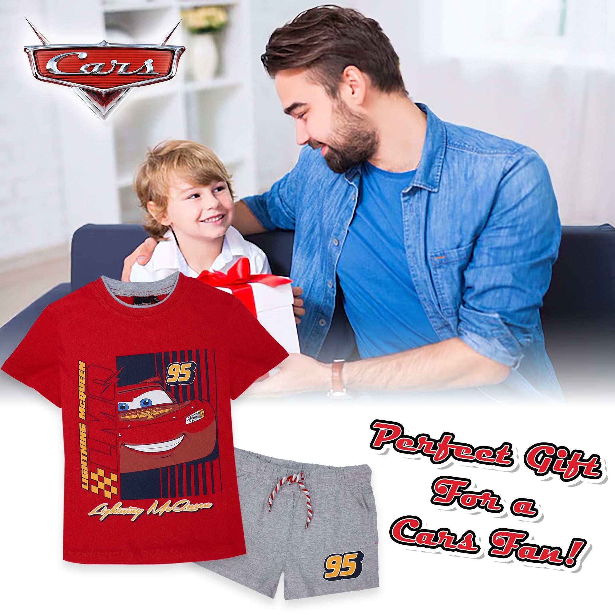 Completo bambino Disney Cars t-shirt e pantalone corto estivo in cotone 7087
