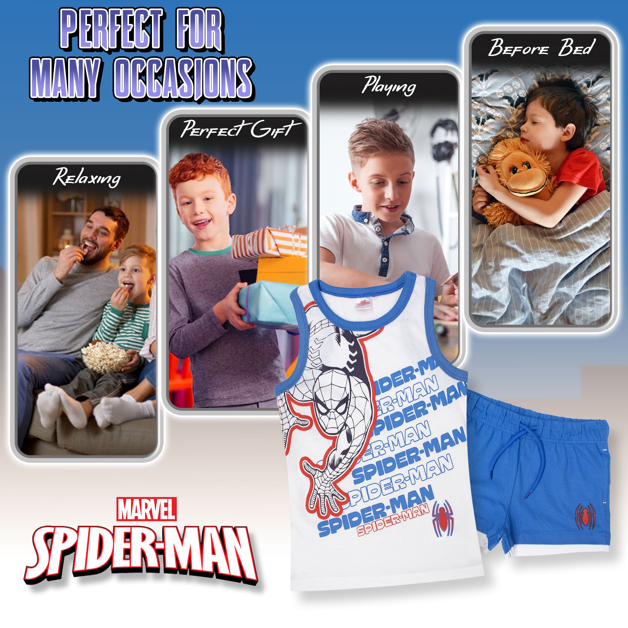 Completo bambino Marvel Spiderman canotta e pantaloncino estivo in cotone 7089