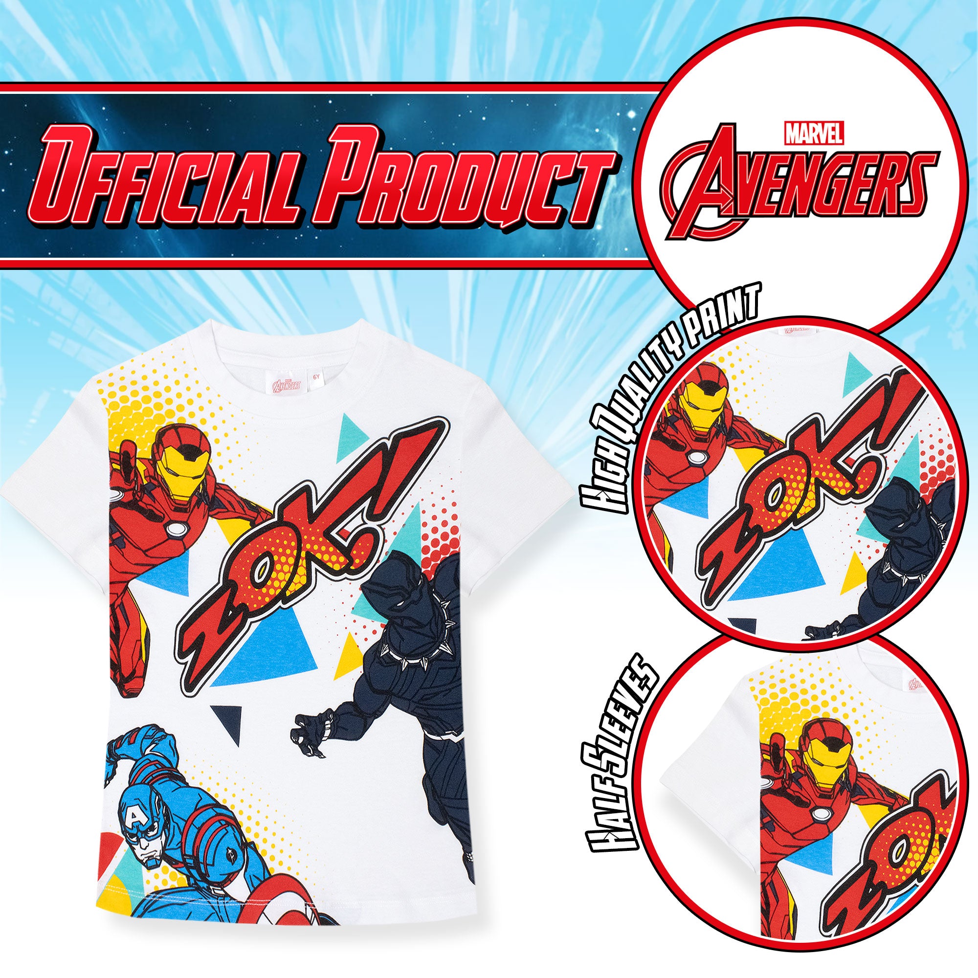 T-shirt Marvel Avengers maglia bambino mezze maniche in cotone 7092