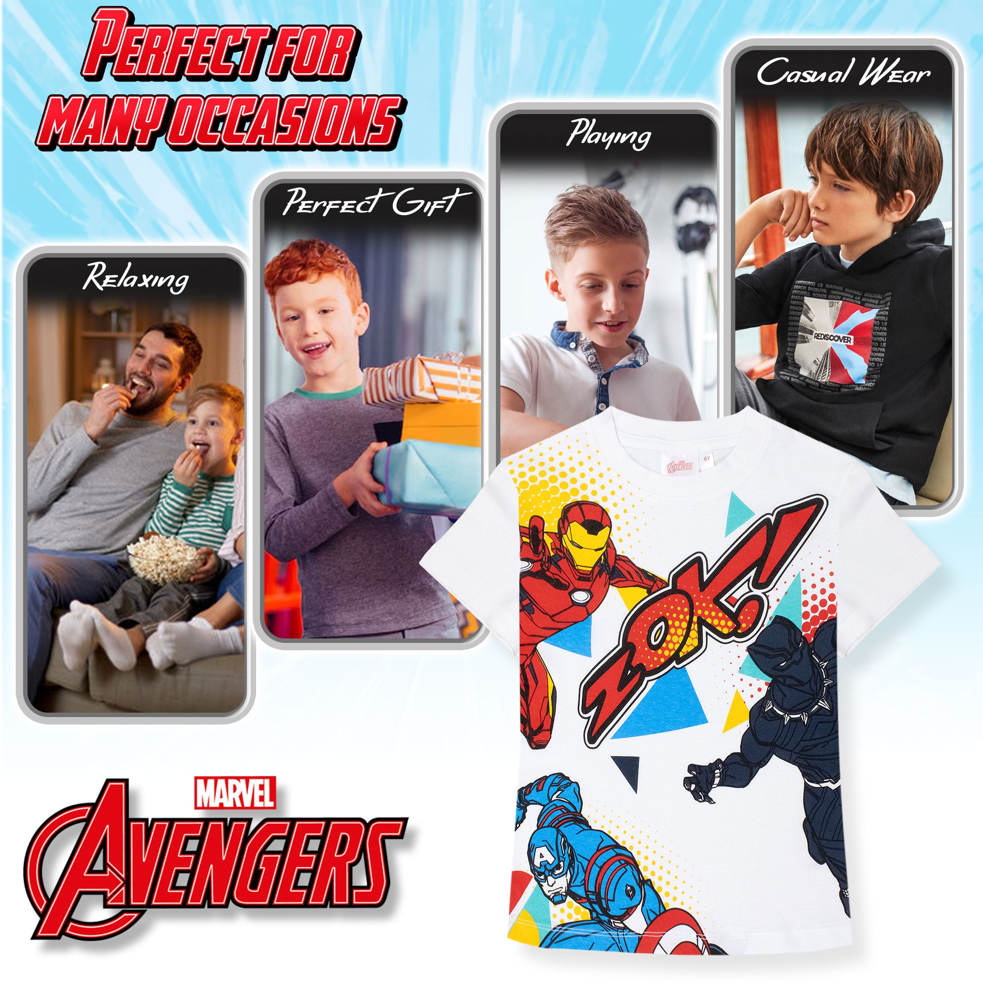 T-shirt Marvel Avengers maglia bambino mezze maniche in cotone 7092