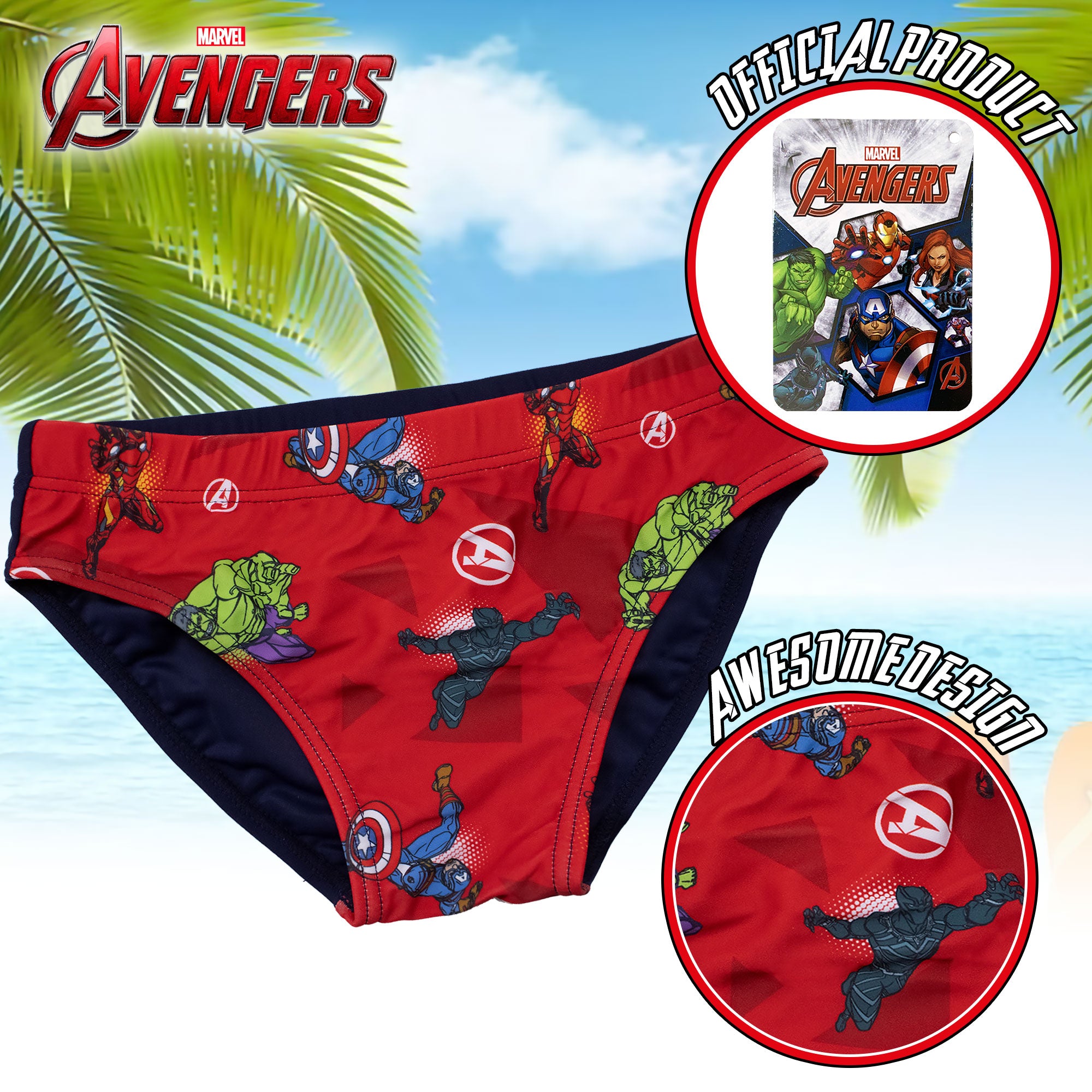 Costume da bagno Marvel Avengers per bambino mutandina slip mare bimbo 7098