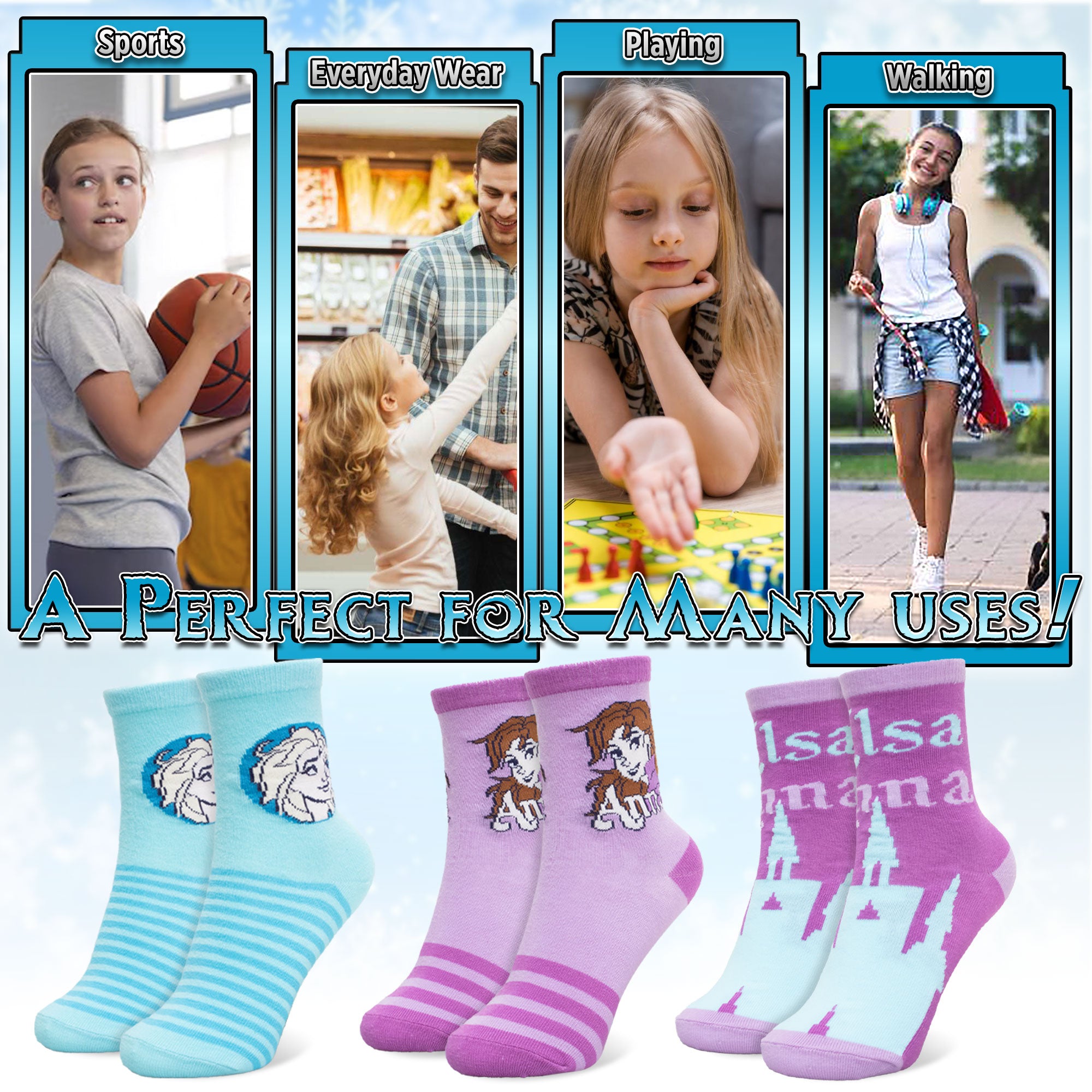 Calzini per bambina Disney Frozen Elsa set 3 paia di calze in cotone bimba 7116