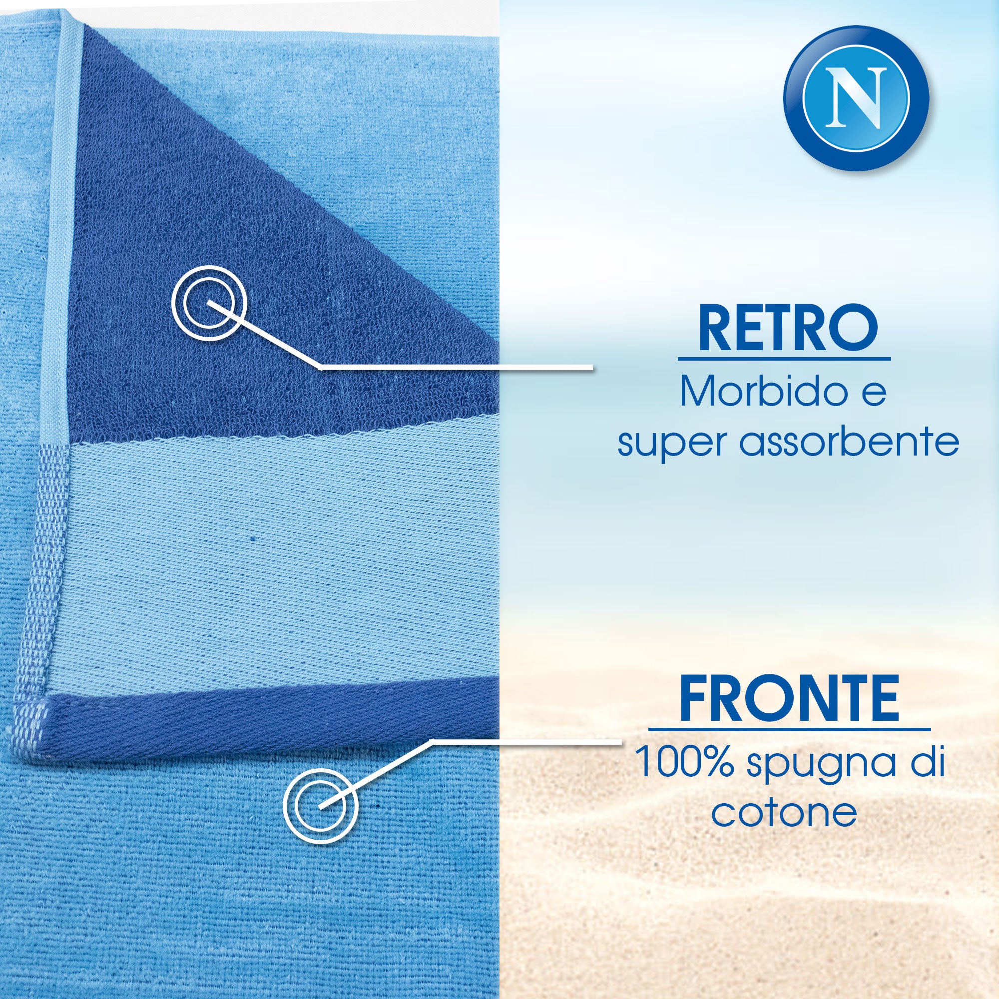Telo mare SSC Napoli in spugna di cotone 90x170cm Prodotto Ufficiale 7119