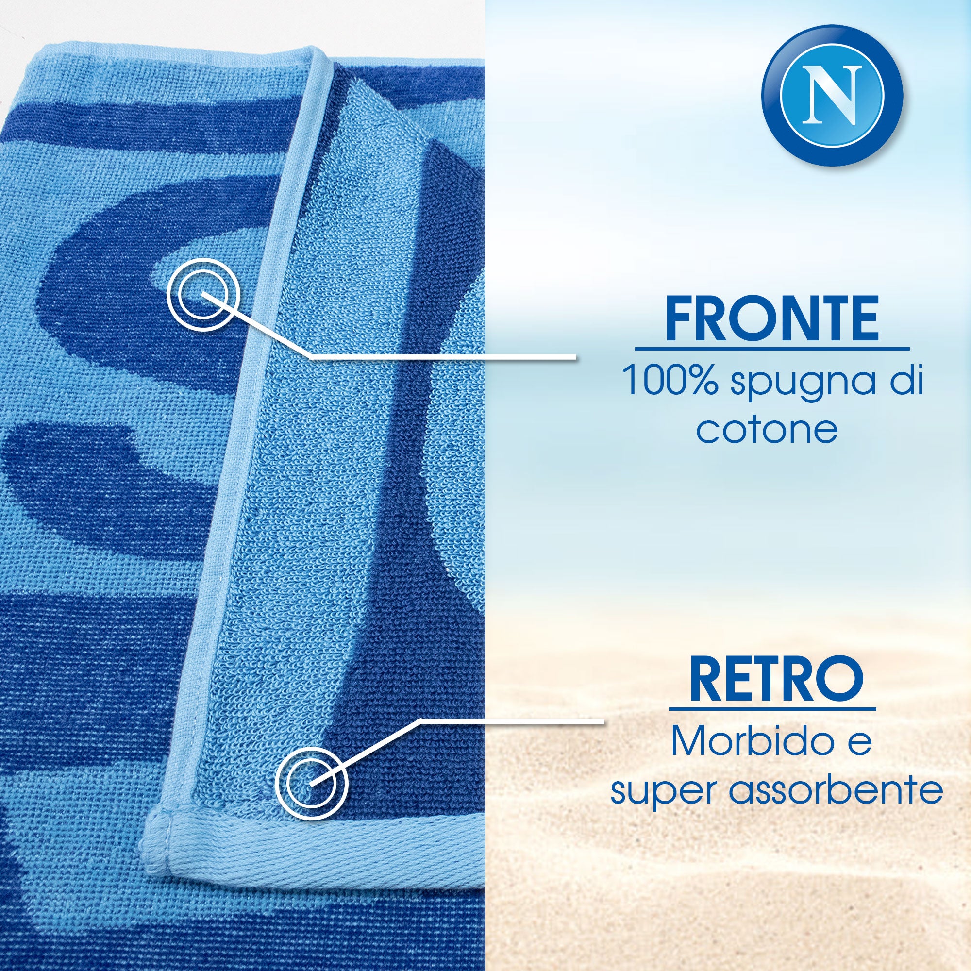 Telo mare SSC Napoli in spugna di cotone 90x170cm Prodotto Ufficiale 7119