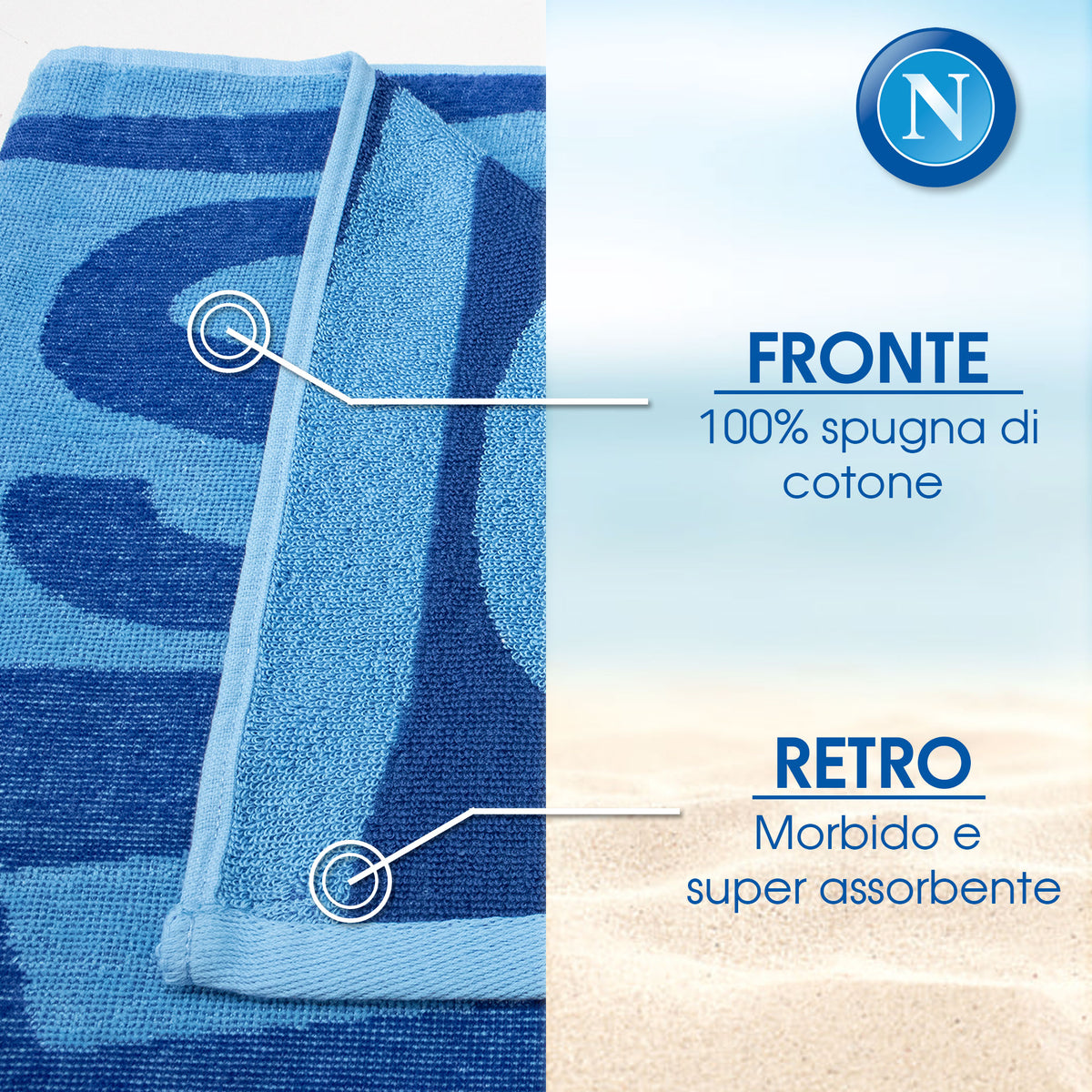 Telo mare SSC Napoli in spugna di cotone 90x170cm Prodotto Ufficiale 7119