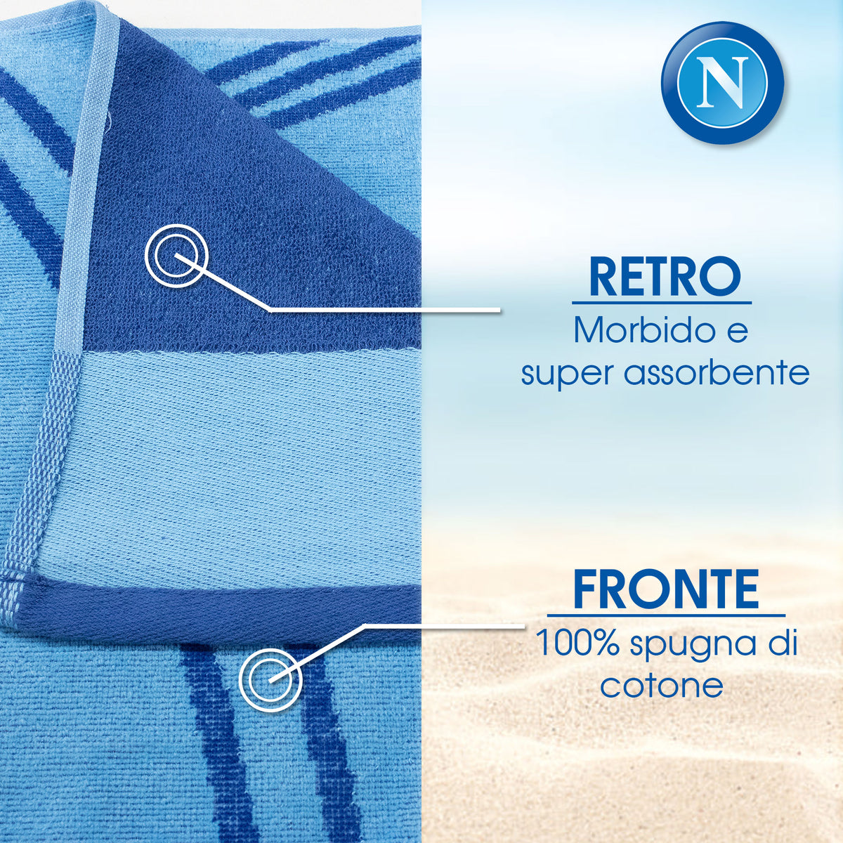 Telo mare SSC Napoli in spugna di cotone 90x170cm Prodotto Ufficiale 7119