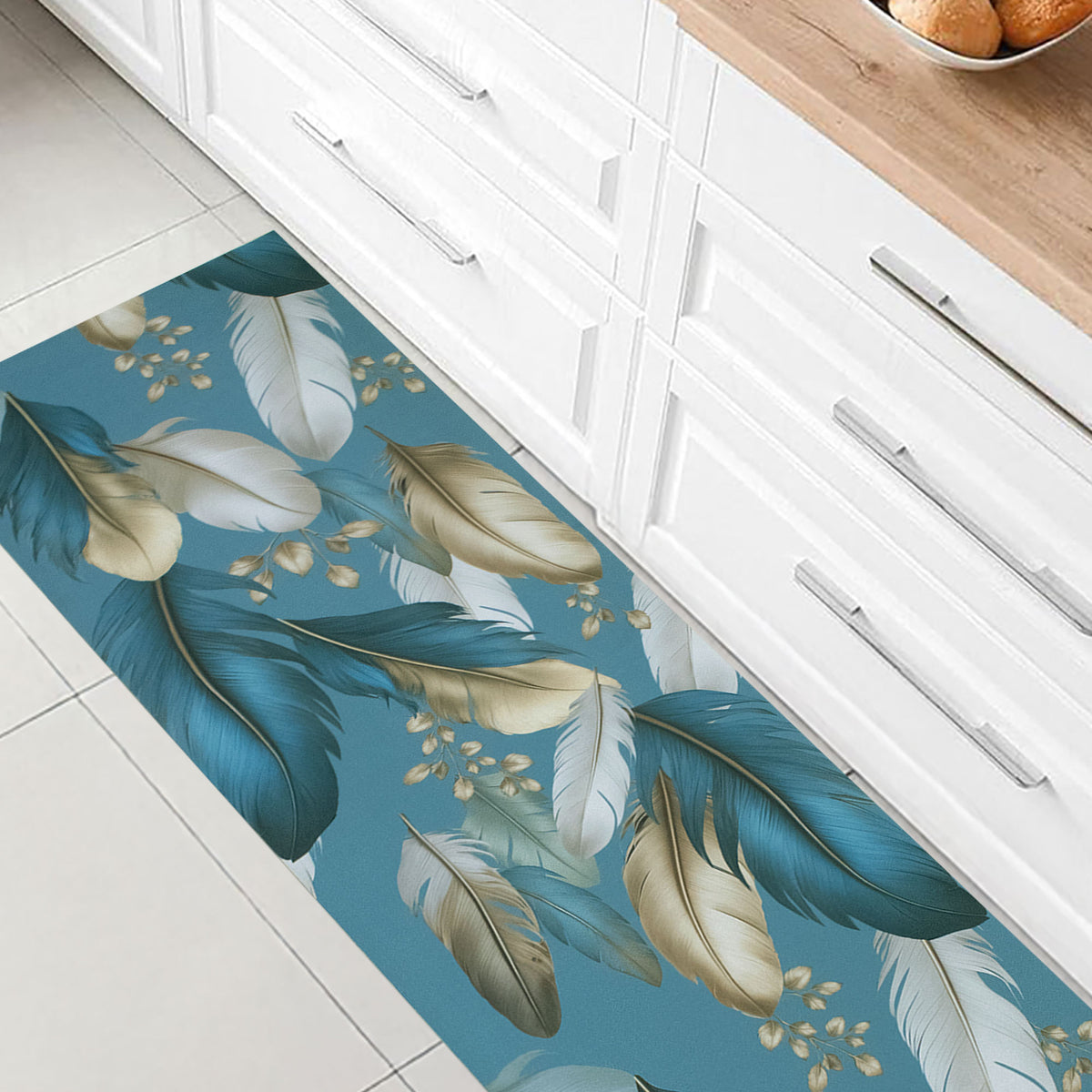 Non-slip kitchen runner rug by the meter with rubberized feathers digital print 7122