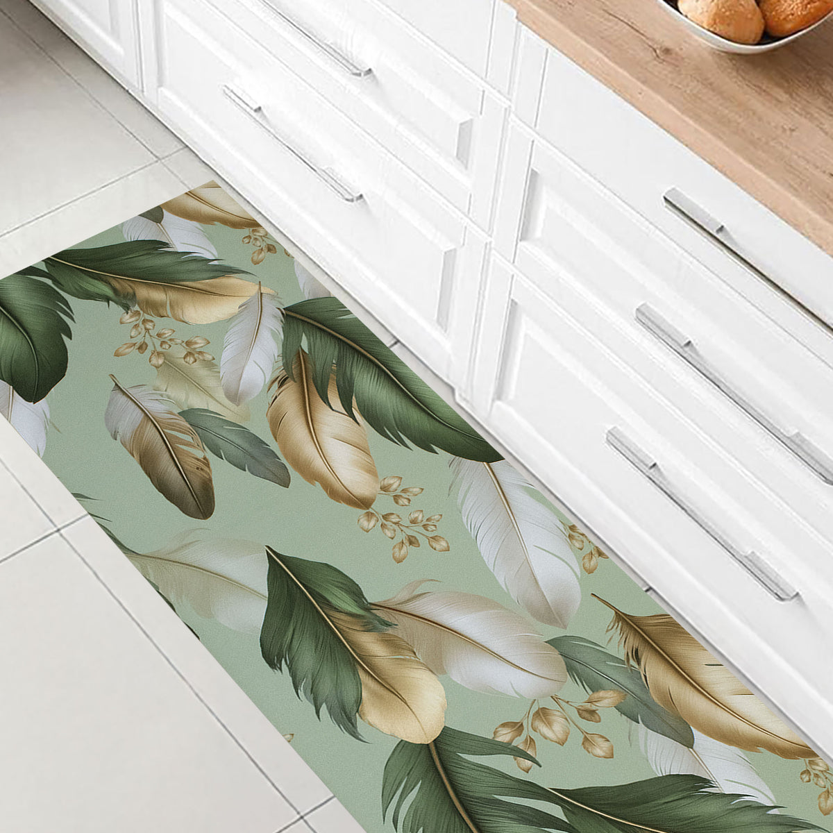 Non-slip kitchen runner rug by the meter with rubberized feathers digital print 7122