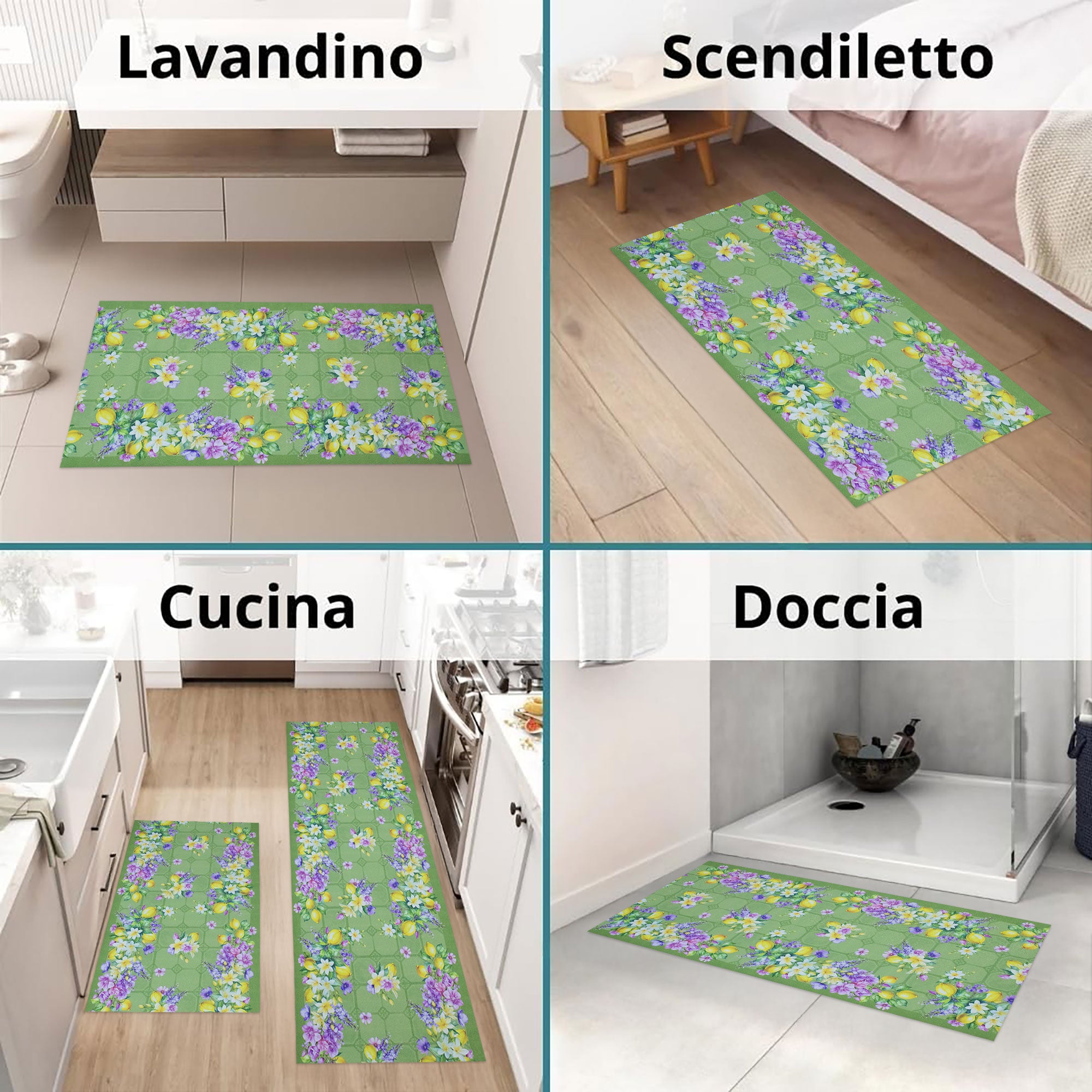 Tappeto cucina passatoia antiscivolo Limoni con maioliche Vietrese gommato 7123