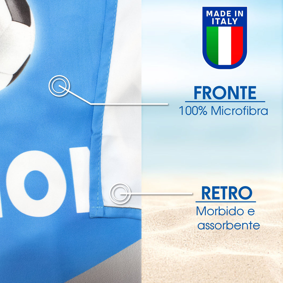 Telo mare Scudetto Campioni d'Italia microfibra Azzurro 90x160cm Tricolore 7124