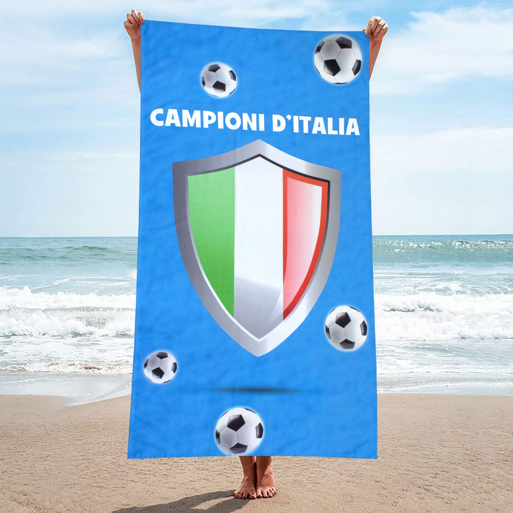 Telo mare Scudetto Campioni d'Italia microfibra Azzurro 90x160cm Tricolore 7124
