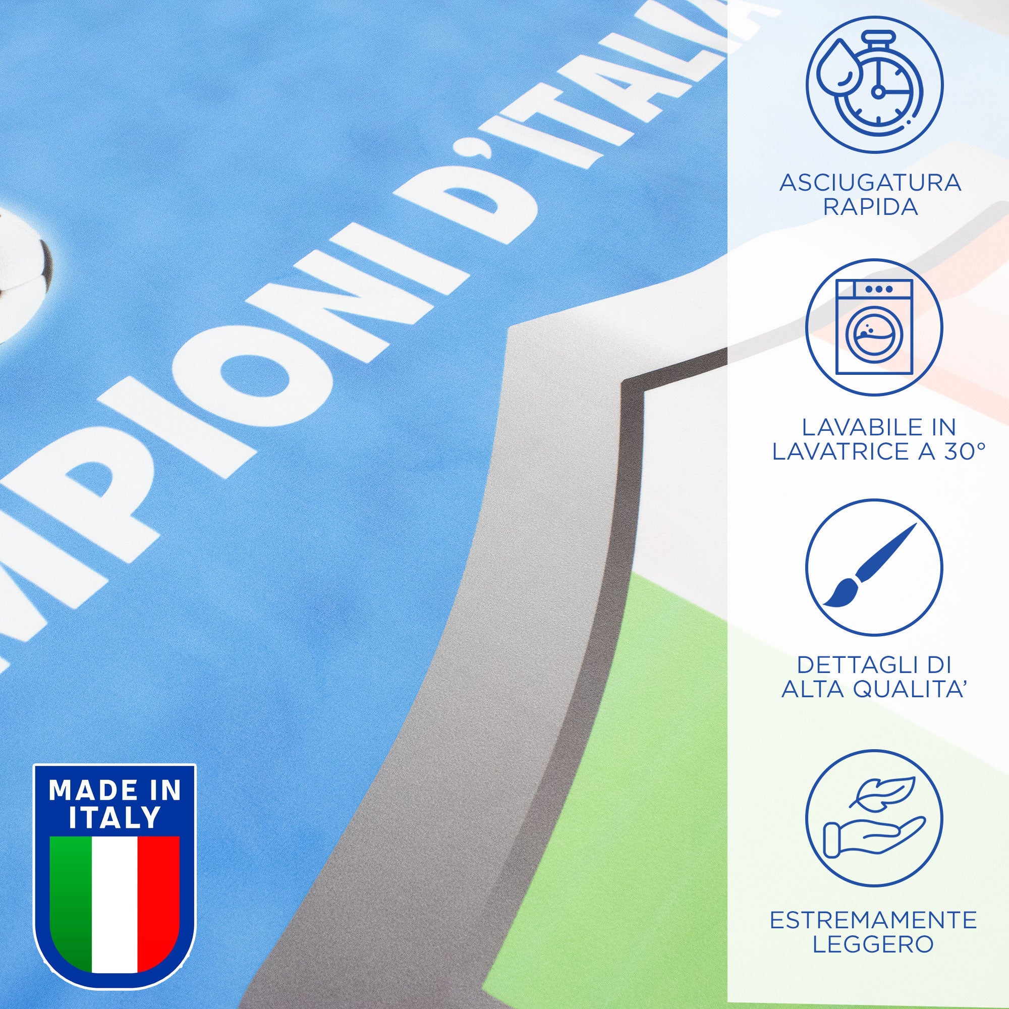 Telo mare Scudetto Campioni d'Italia microfibra Azzurro 90x160cm Tricolore 7124