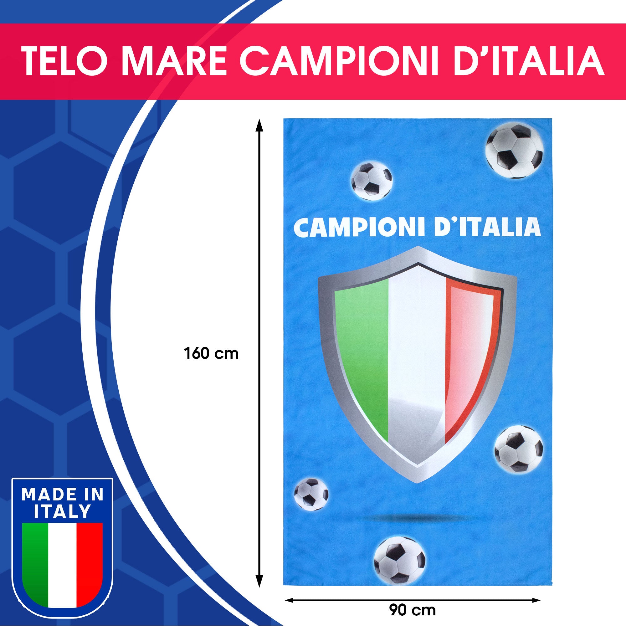 Telo mare Scudetto Campioni d'Italia microfibra Azzurro 90x160cm Tricolore 7124