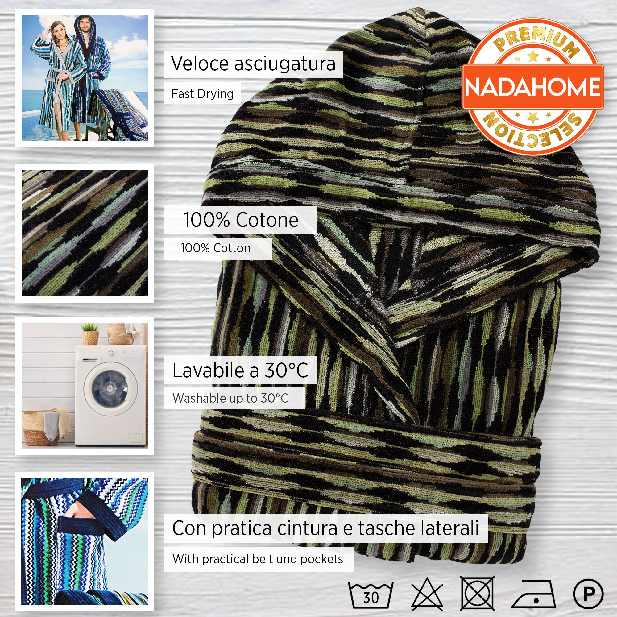 Accappatoio uomo donna in spugna velour cinigliato con cappuccio Jacquard 7126