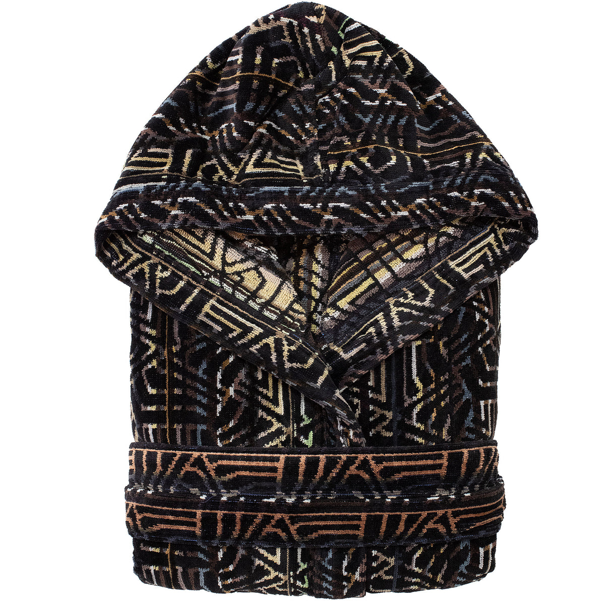 Accappatoio uomo donna in spugna velour cinigliato con cappuccio Jacquard 7126