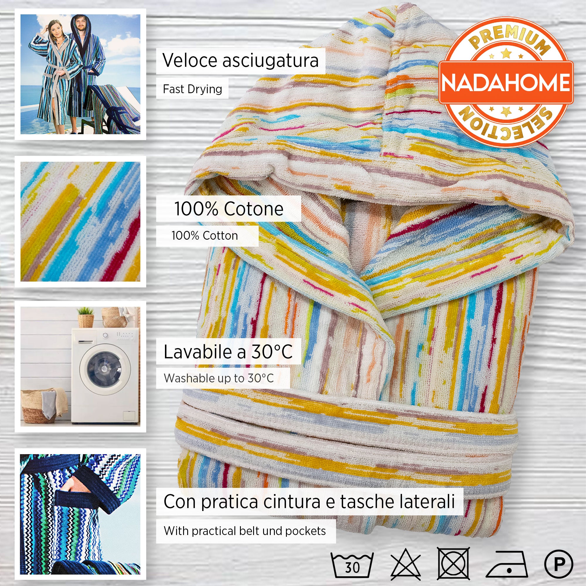 Accappatoio uomo donna in spugna velour cinigliato con cappuccio Jacquard 7126