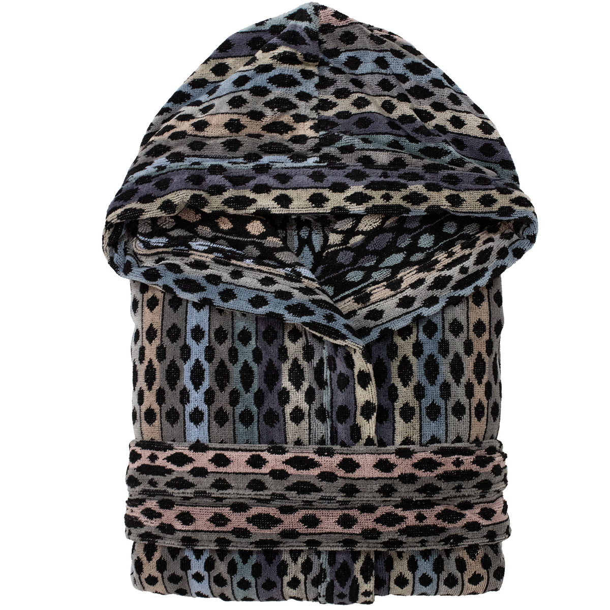 Accappatoio uomo donna in spugna velour cinigliato con cappuccio Jacquard 7126