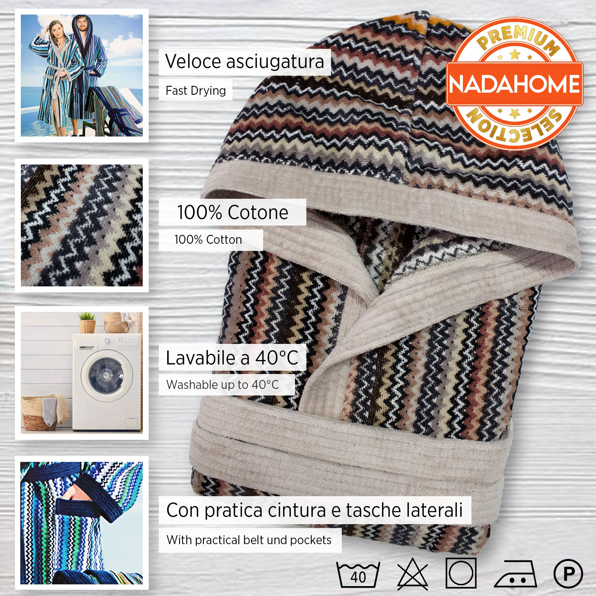 Accappatoio uomo donna in spugna velour cinigliato con cappuccio Jacquard 7126