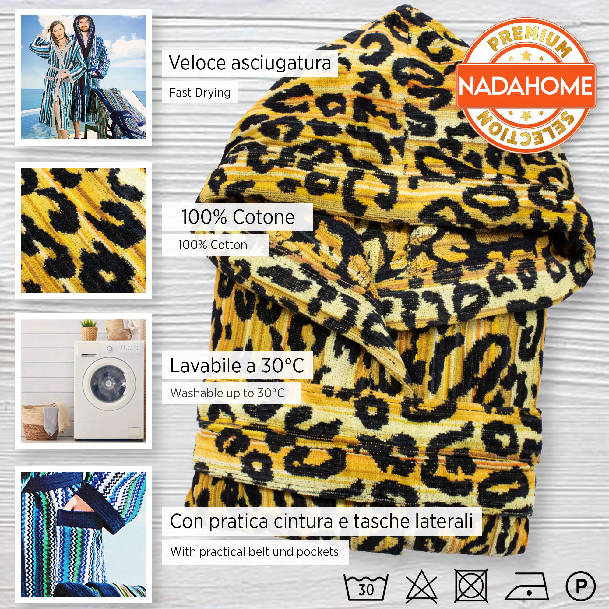 Accappatoio uomo donna in spugna velour cinigliato con cappuccio Jacquard 7126