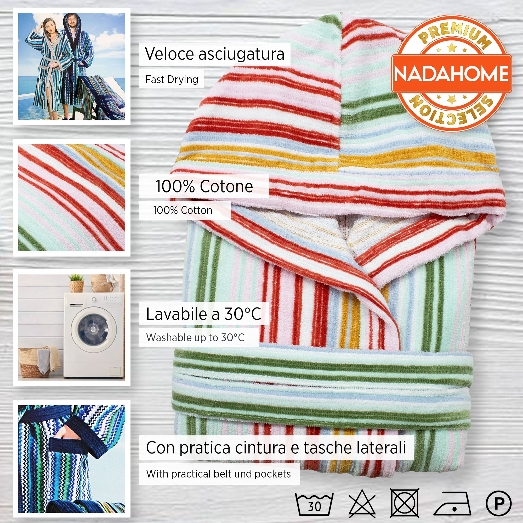 Accappatoio uomo donna in spugna velour cinigliato con cappuccio Jacquard 7126