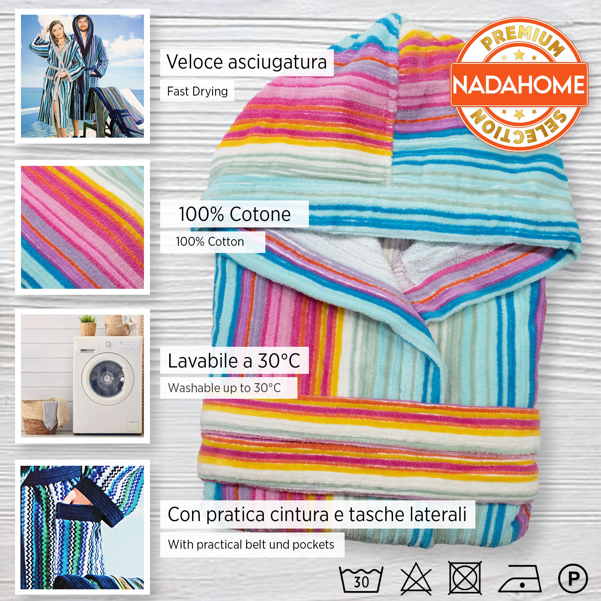 Accappatoio uomo donna in spugna velour cinigliato con cappuccio Jacquard 7126