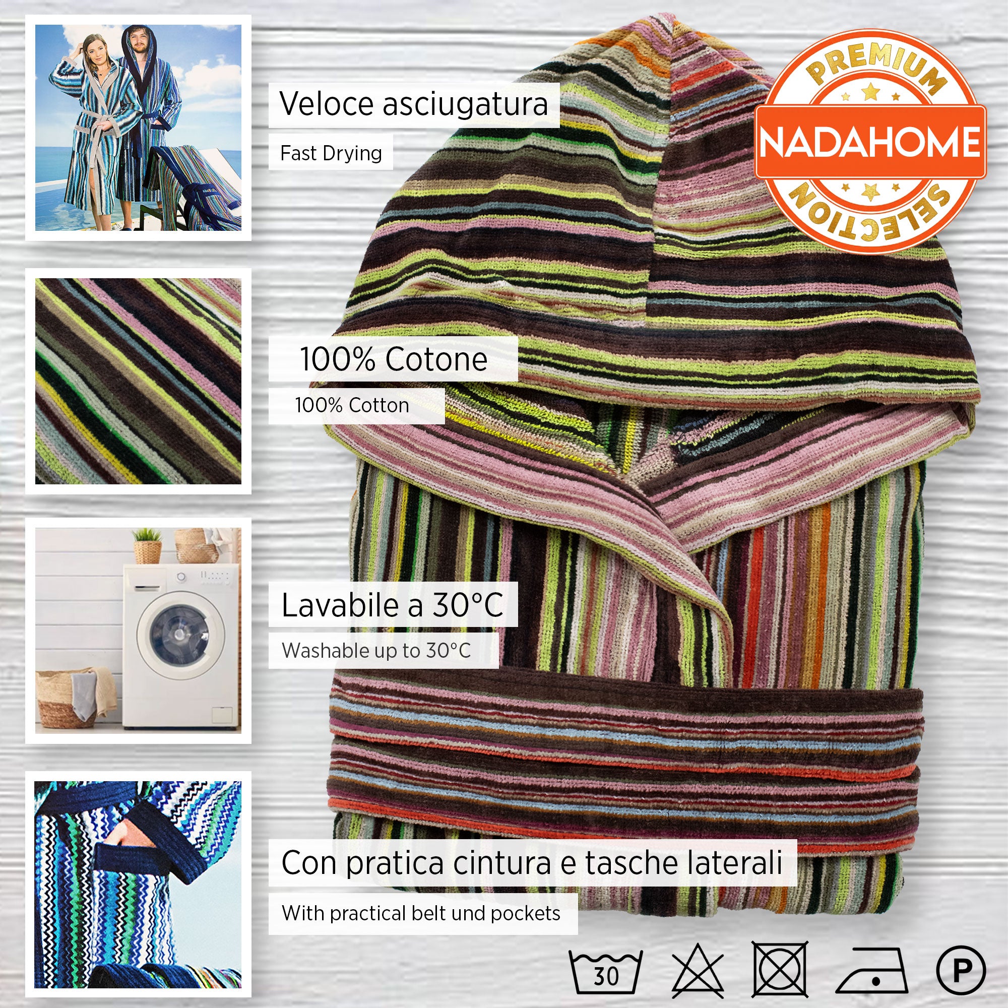 Accappatoio uomo donna in spugna velour cinigliato con cappuccio Jacquard 7126