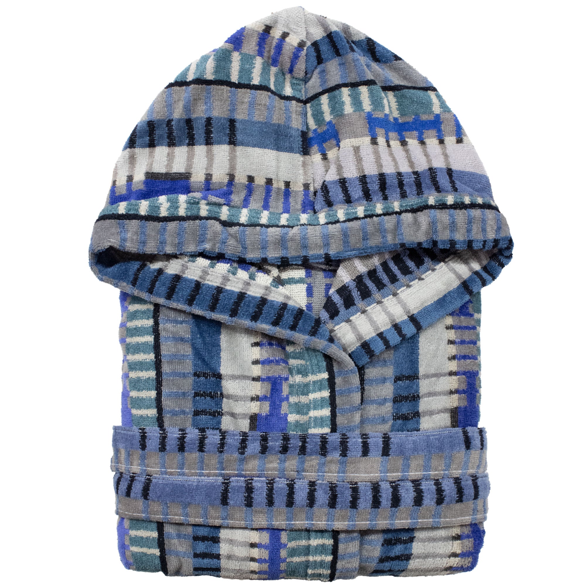 Accappatoio uomo donna in spugna velour cinigliato con cappuccio Jacquard 7126