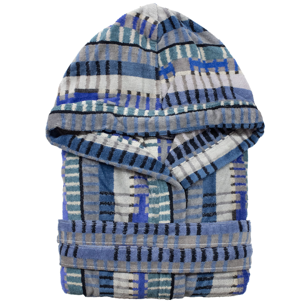 Accappatoio uomo donna in spugna velour cinigliato con cappuccio Jacquard 7126