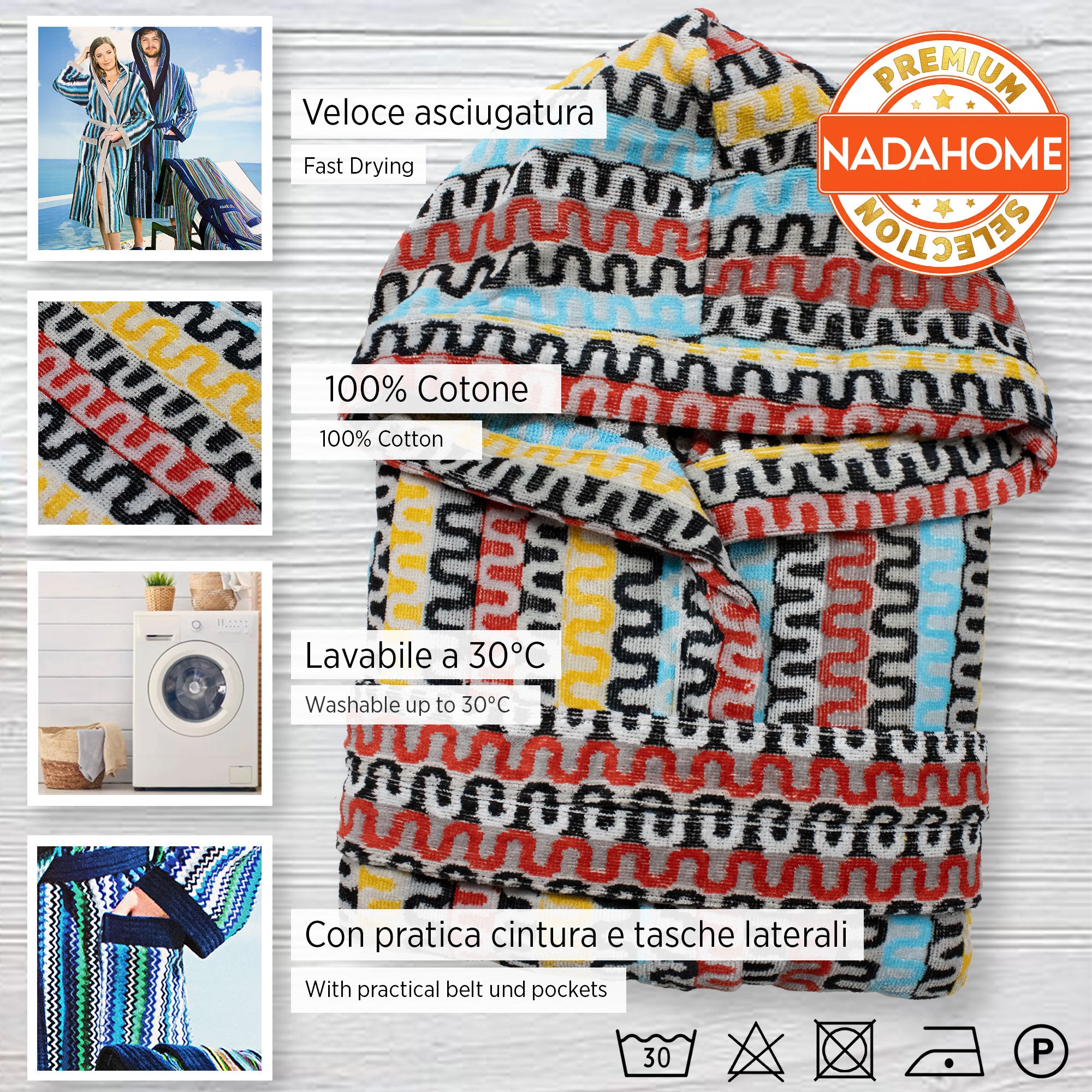 Accappatoio uomo donna in spugna velour cinigliato con cappuccio Jacquard 7126