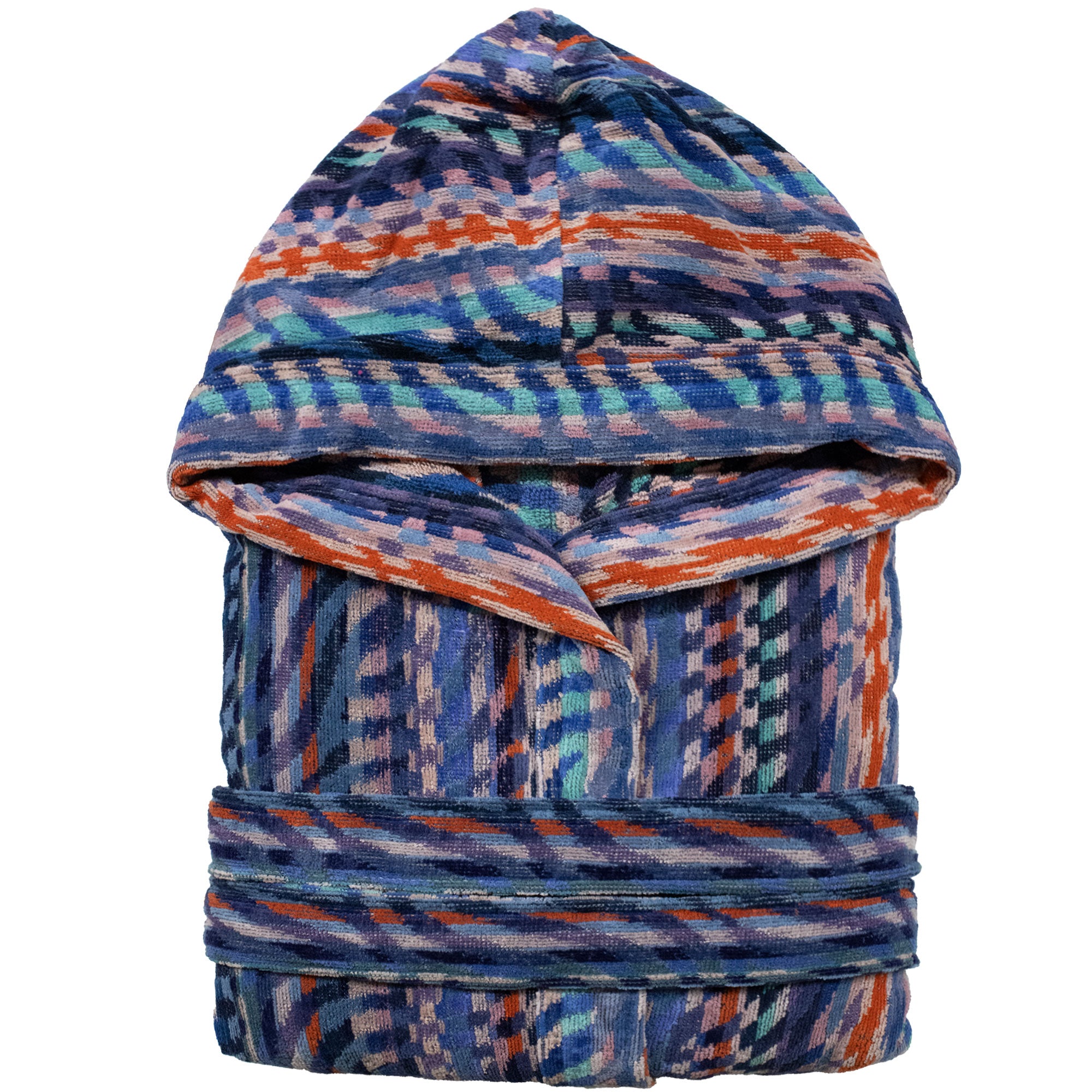 Accappatoio uomo donna in spugna velour cinigliato con cappuccio Jacquard 7126