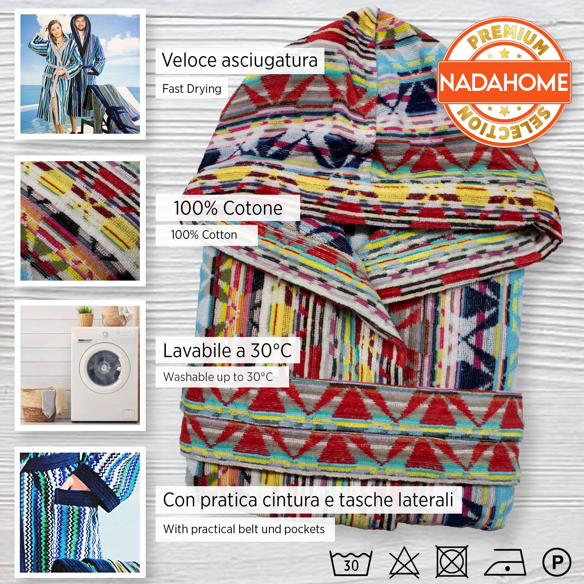 Accappatoio uomo donna in spugna velour cinigliato con cappuccio Jacquard 7126