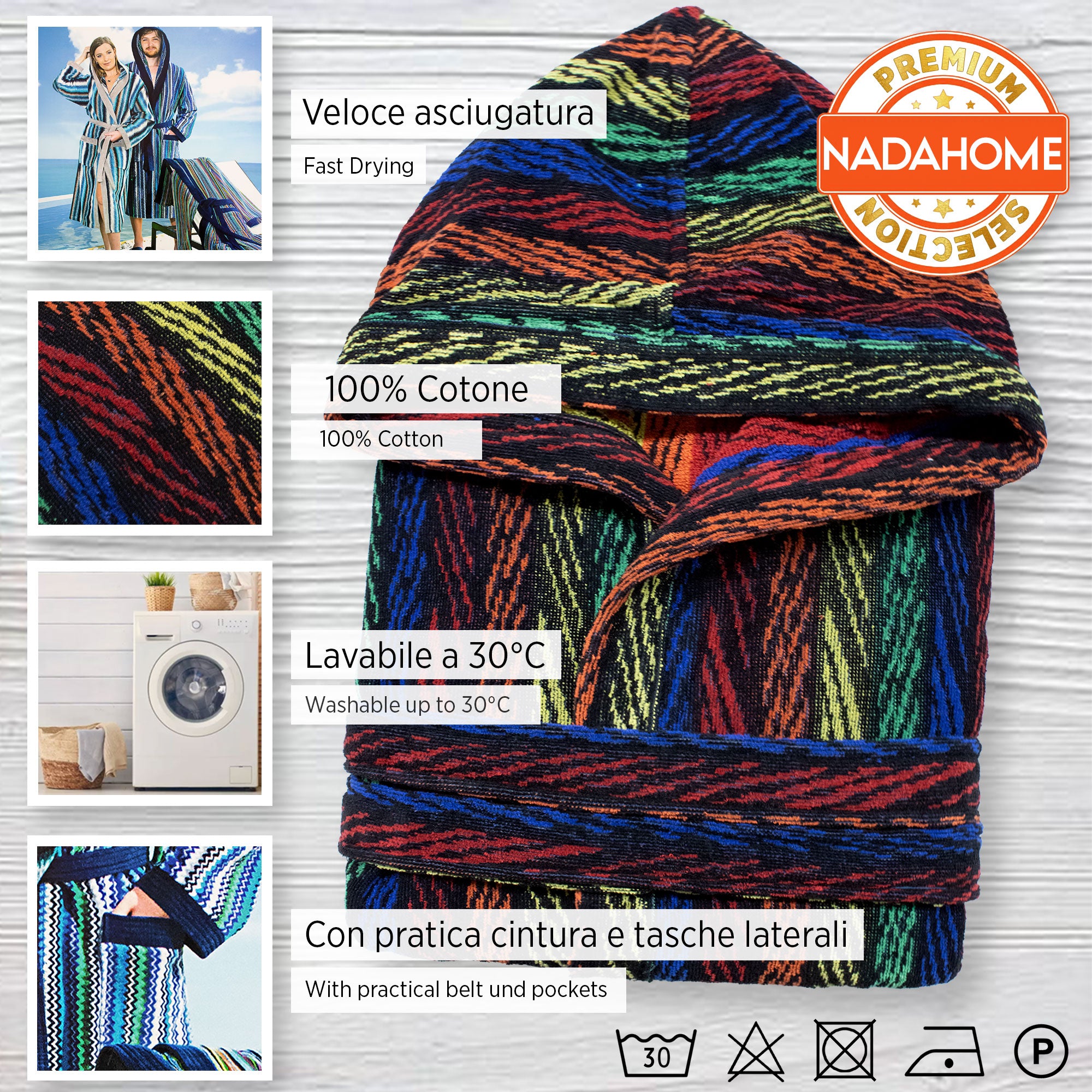 Accappatoio uomo donna in spugna velour cinigliato con cappuccio Jacquard 7126