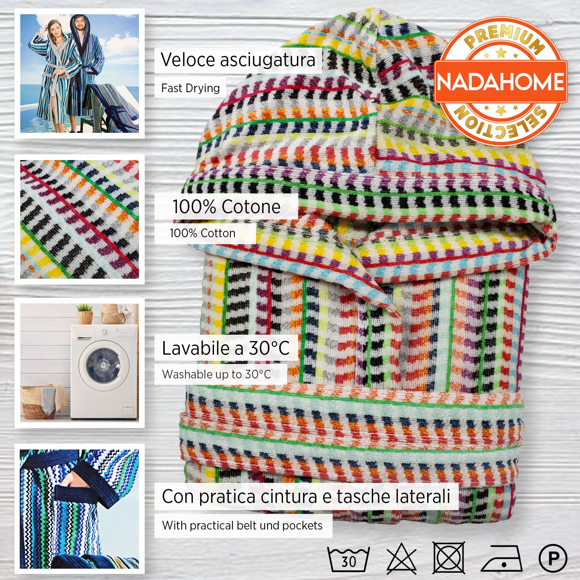 Accappatoio uomo donna in spugna velour cinigliato con cappuccio Jacquard 7126