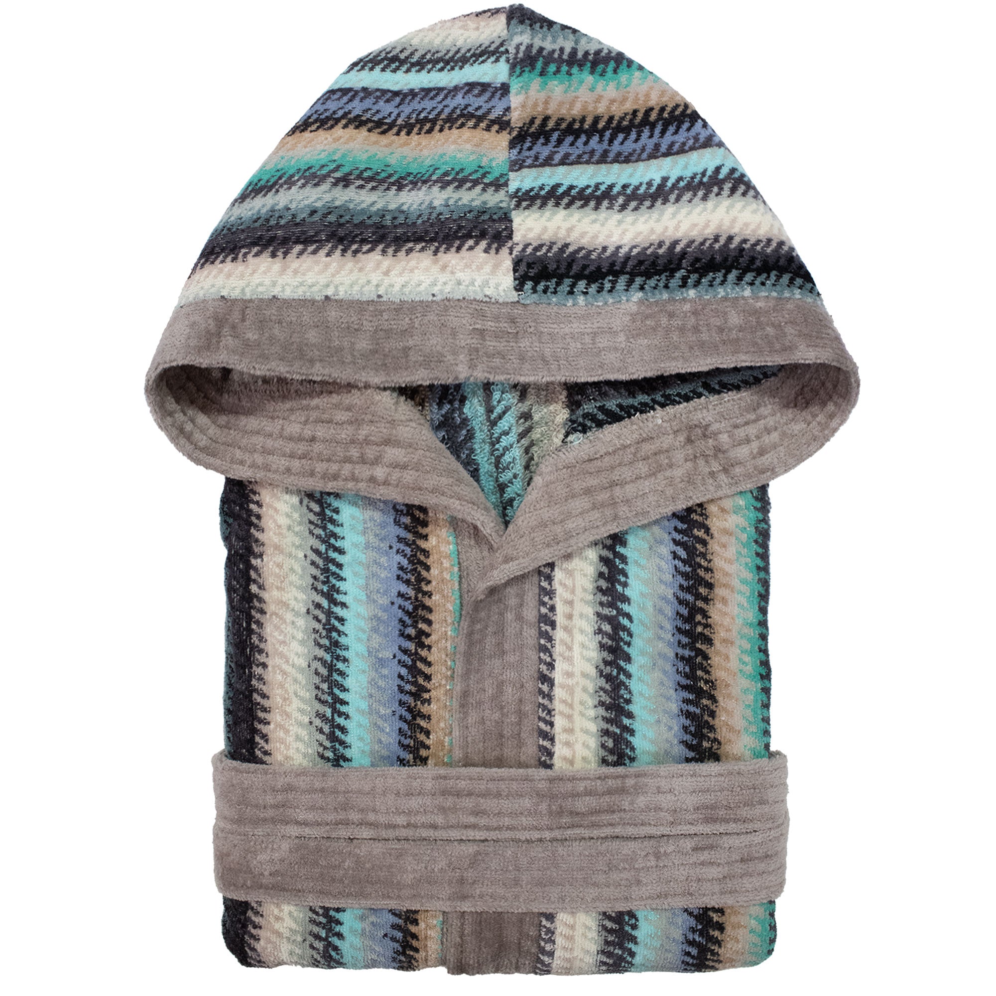 Accappatoio uomo donna in spugna velour cinigliato con cappuccio Jacquard 7126